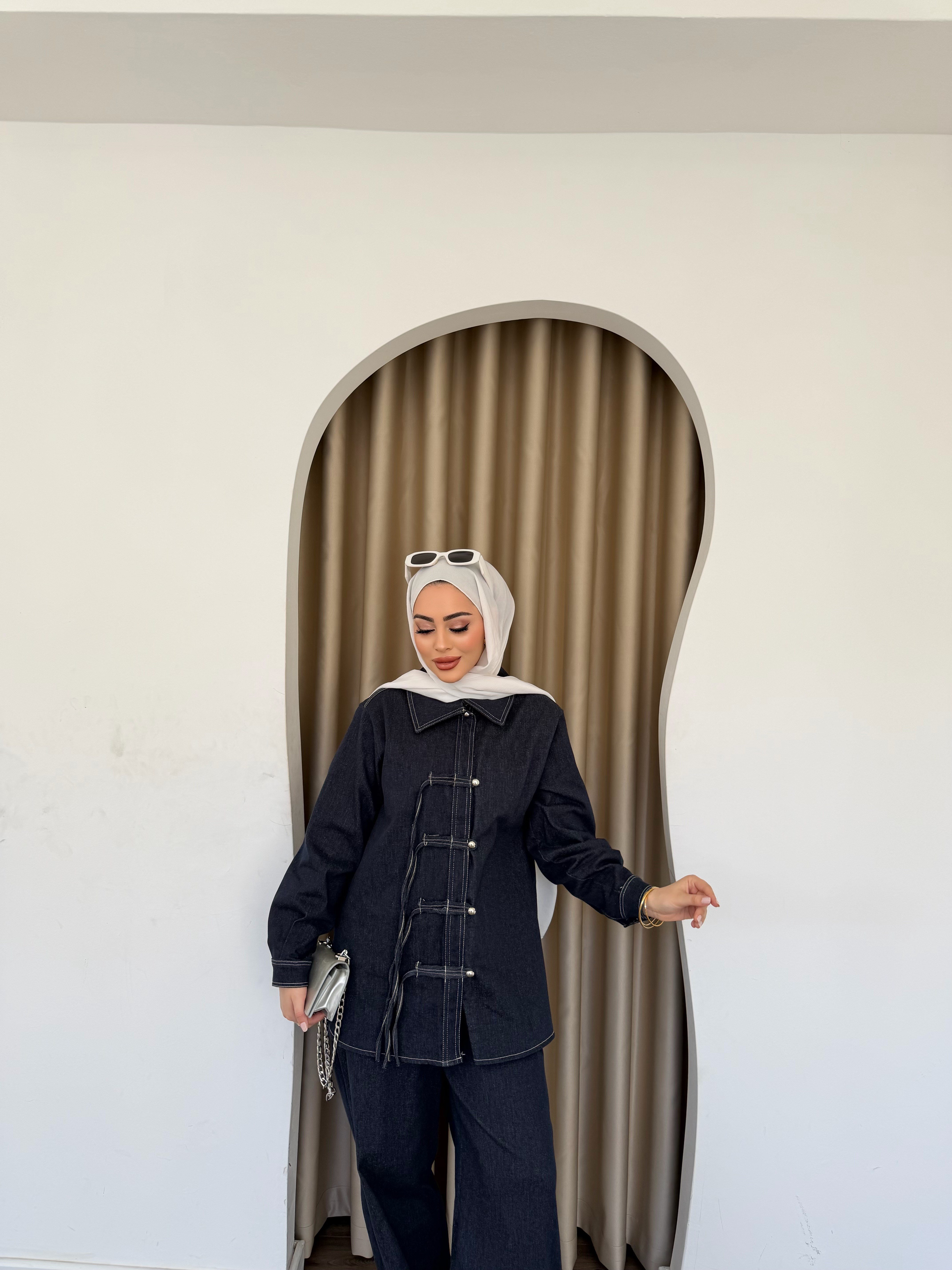 Sima Düğmeli Kot Takım - Mavi