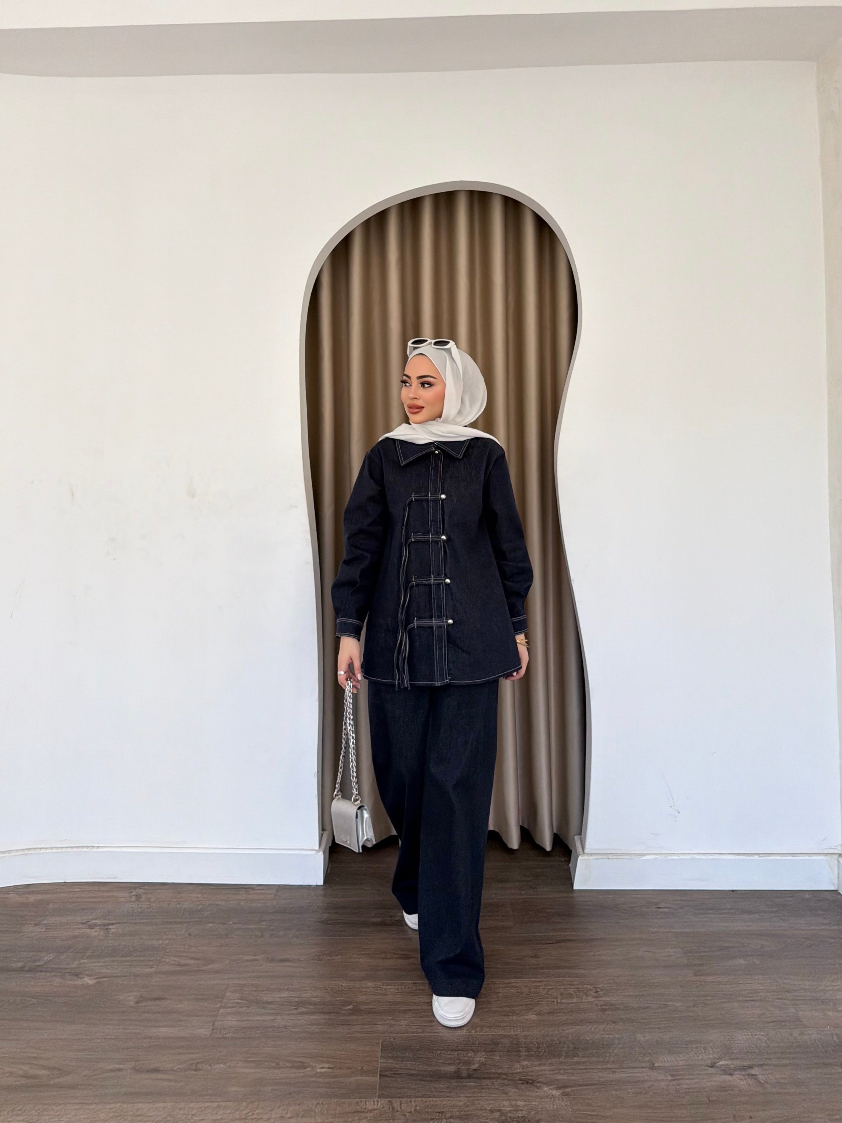 Sima Düğmeli Kot Takım - Mavi