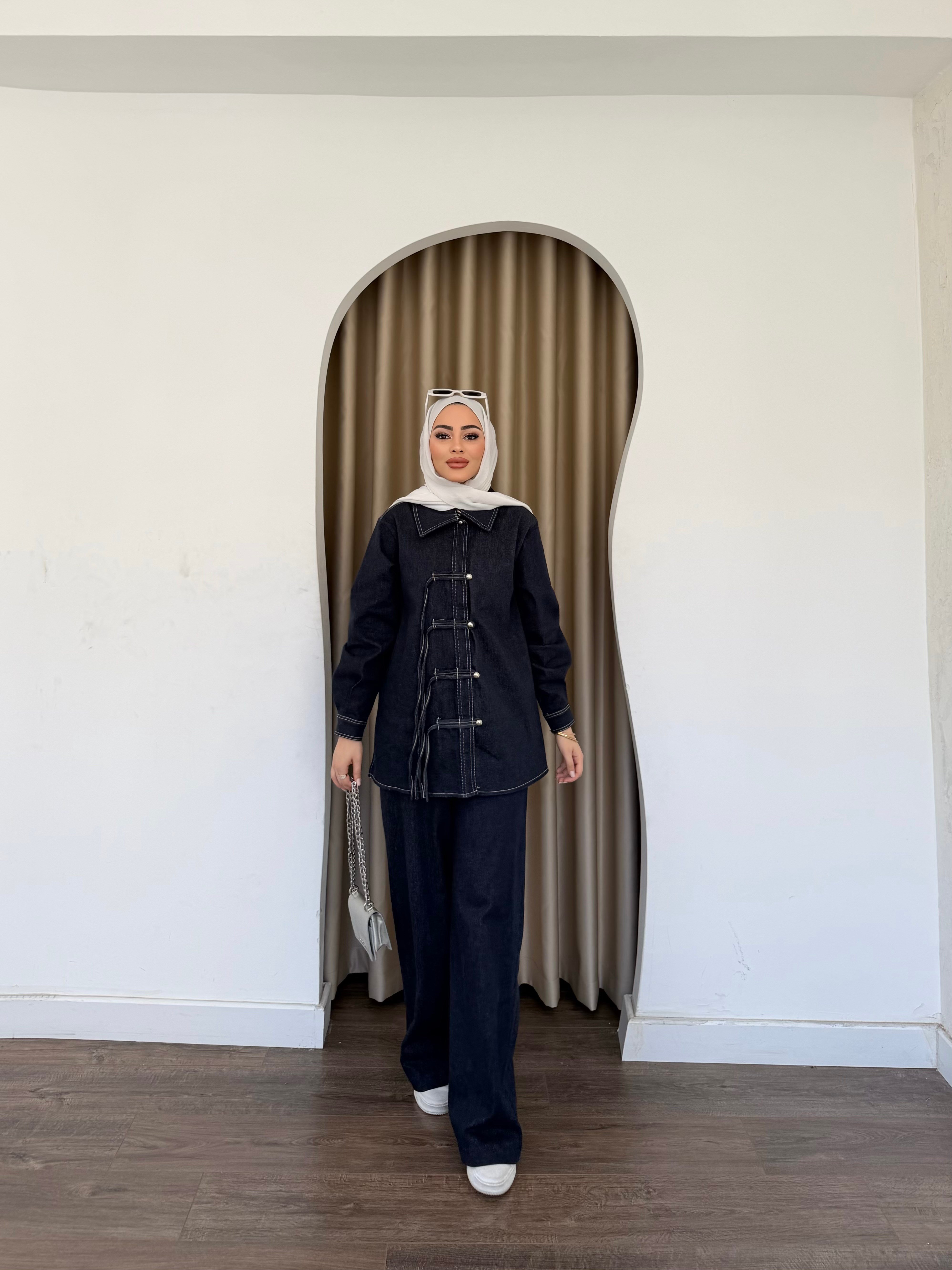 Sima Düğmeli Kot Takım - Mavi