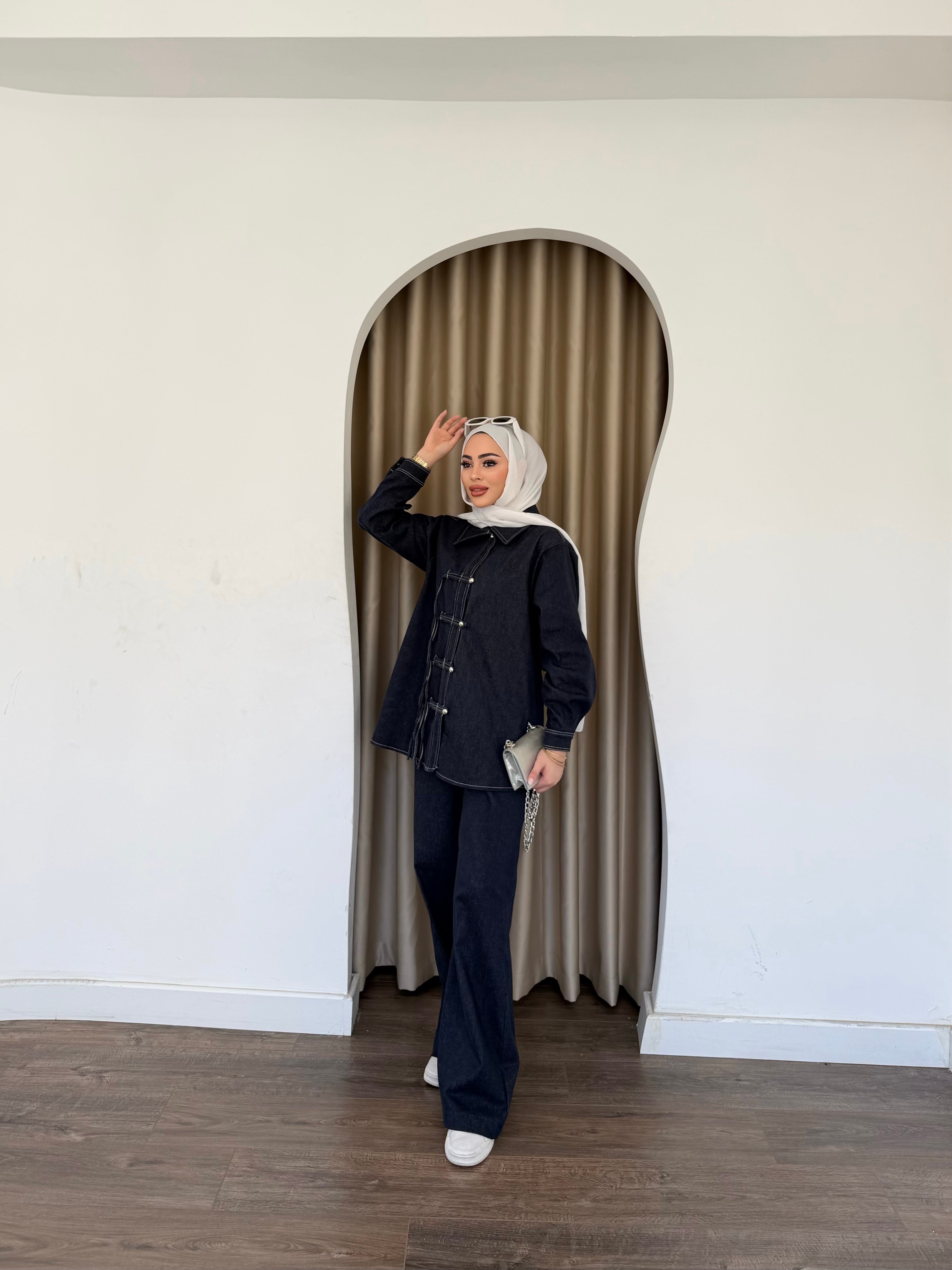Sima Düğmeli Kot Takım - Mavi