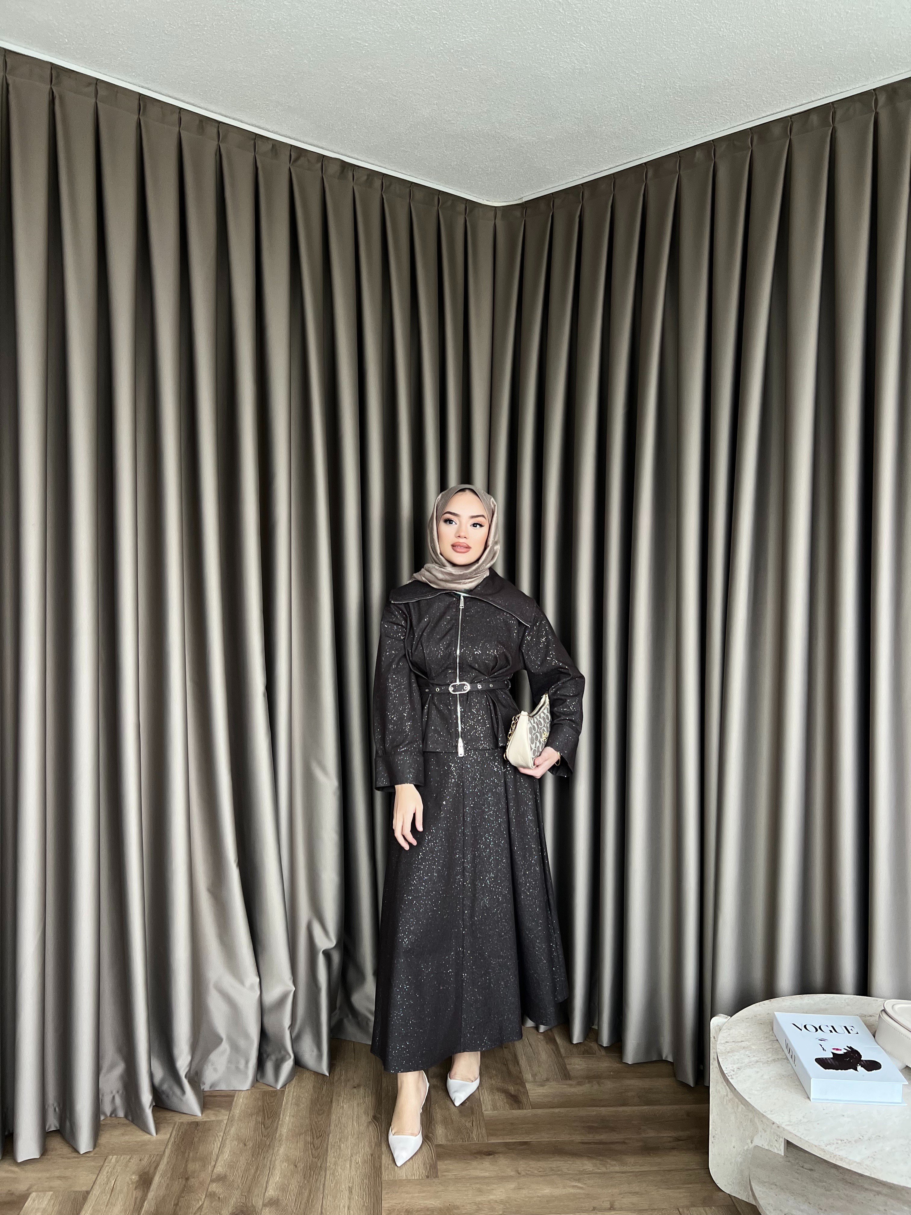 Simli Kot Etekli Takım - Kahve