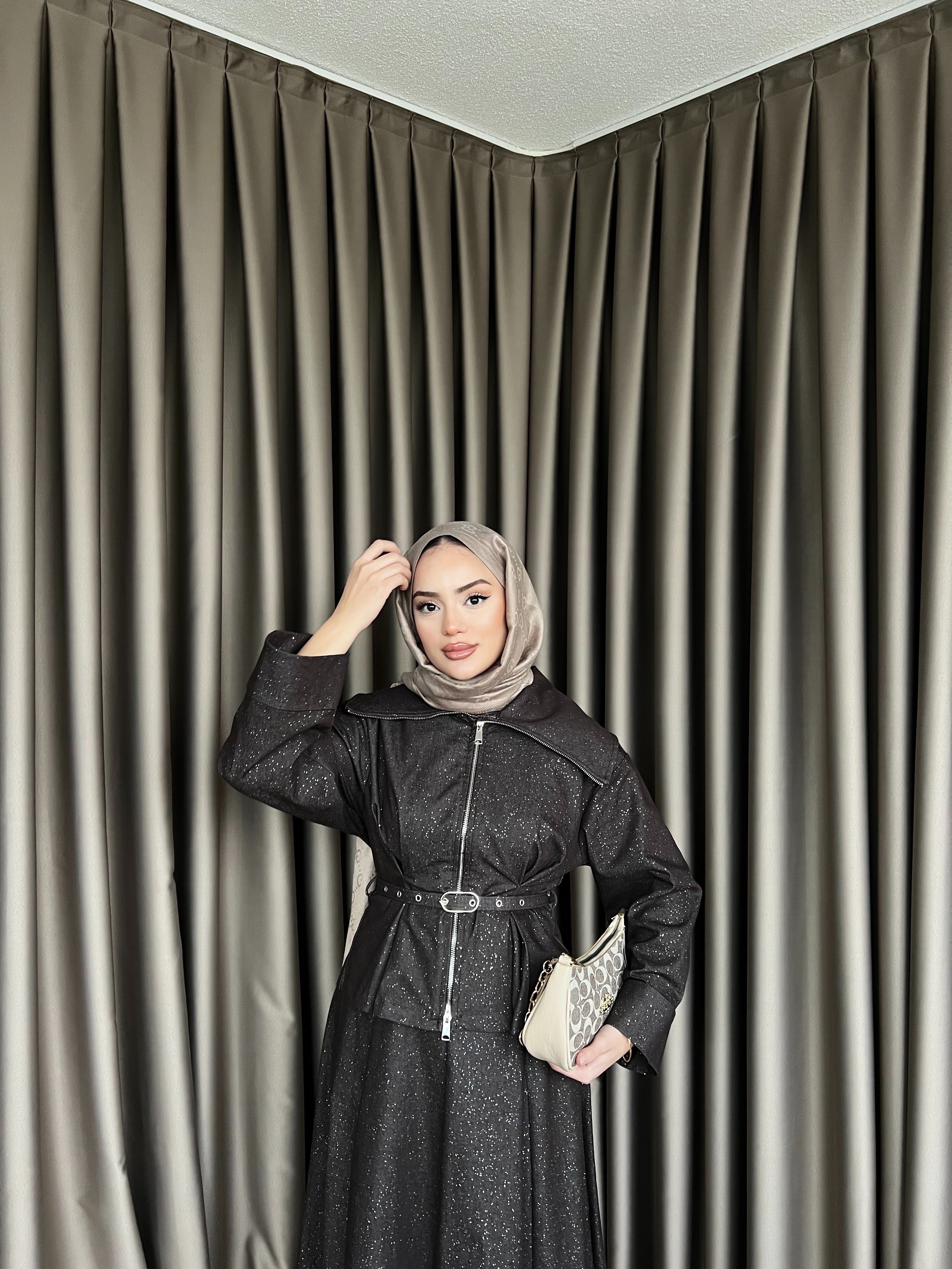 Simli Kot Etekli Takım - Kahve