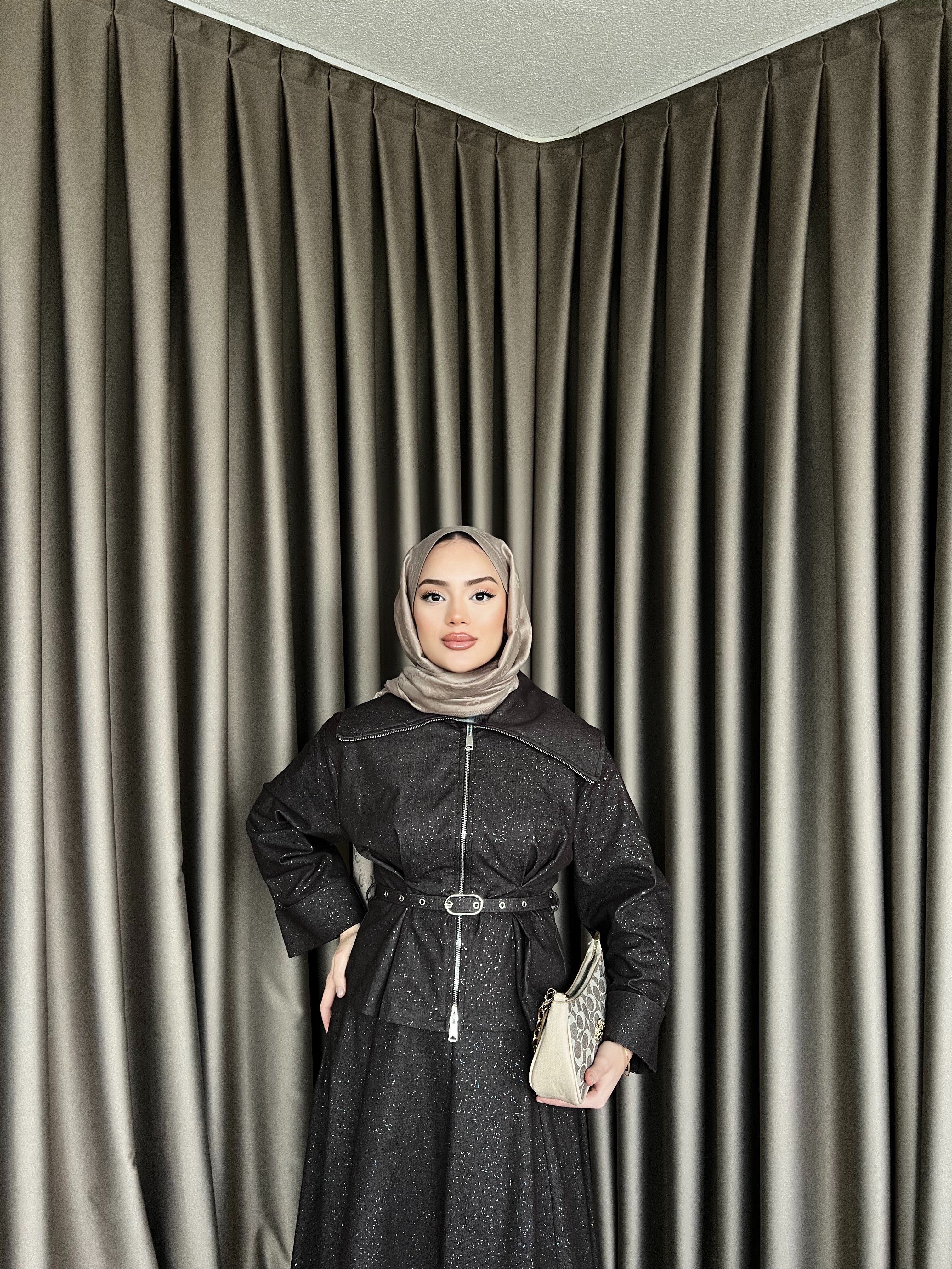 Simli Kot Etekli Takım - Kahve