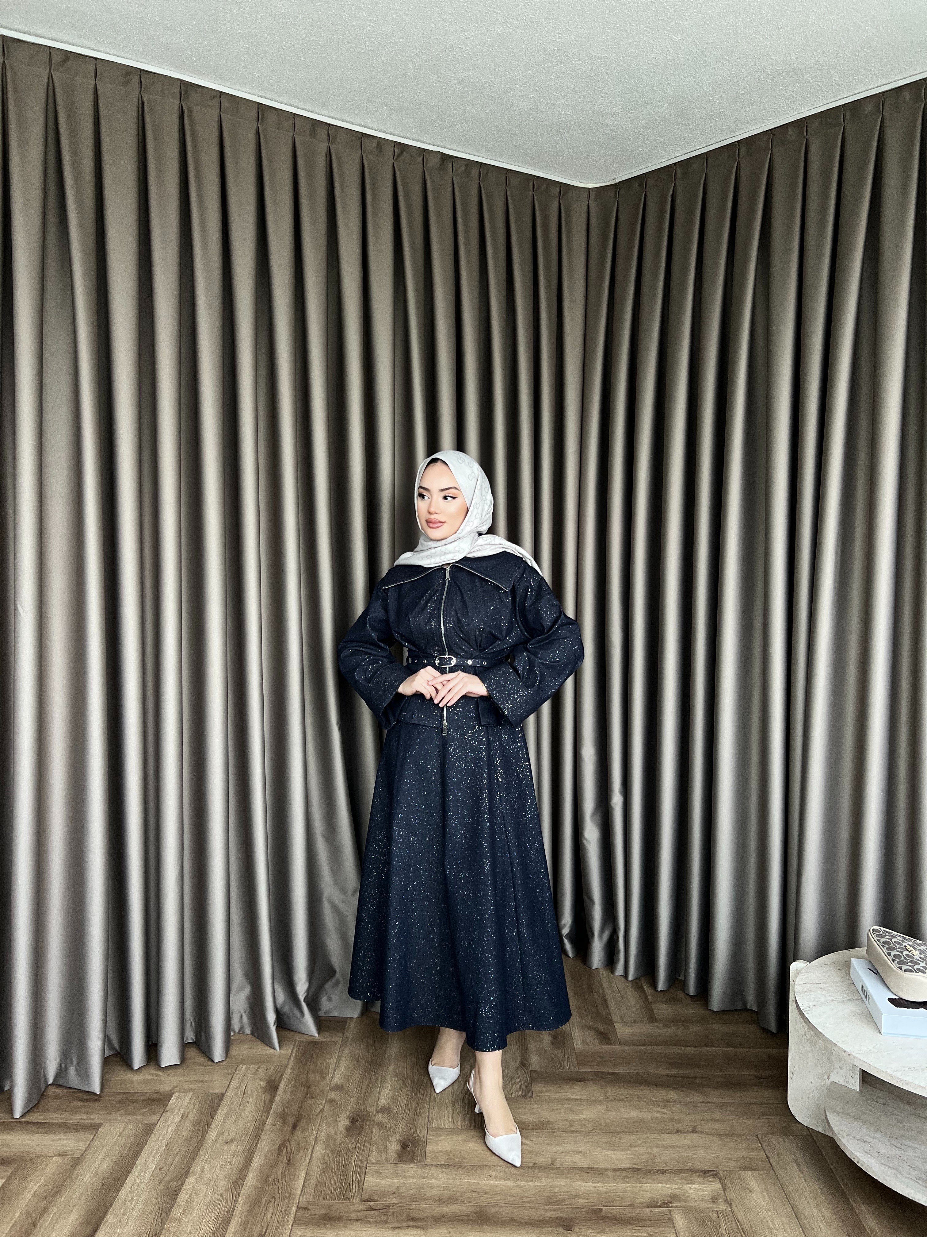 Simli Kot Etekli Takım - Lacivert