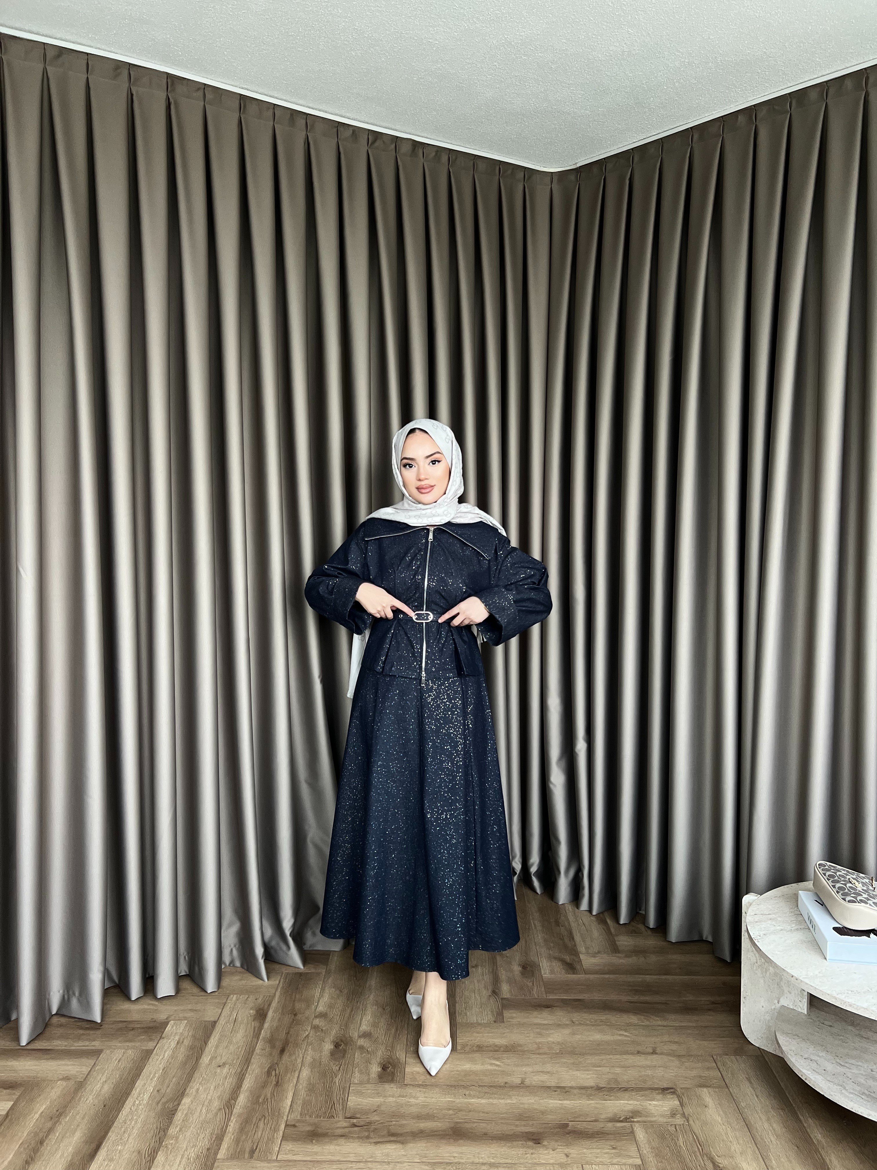 Simli Kot Etekli Takım - Lacivert