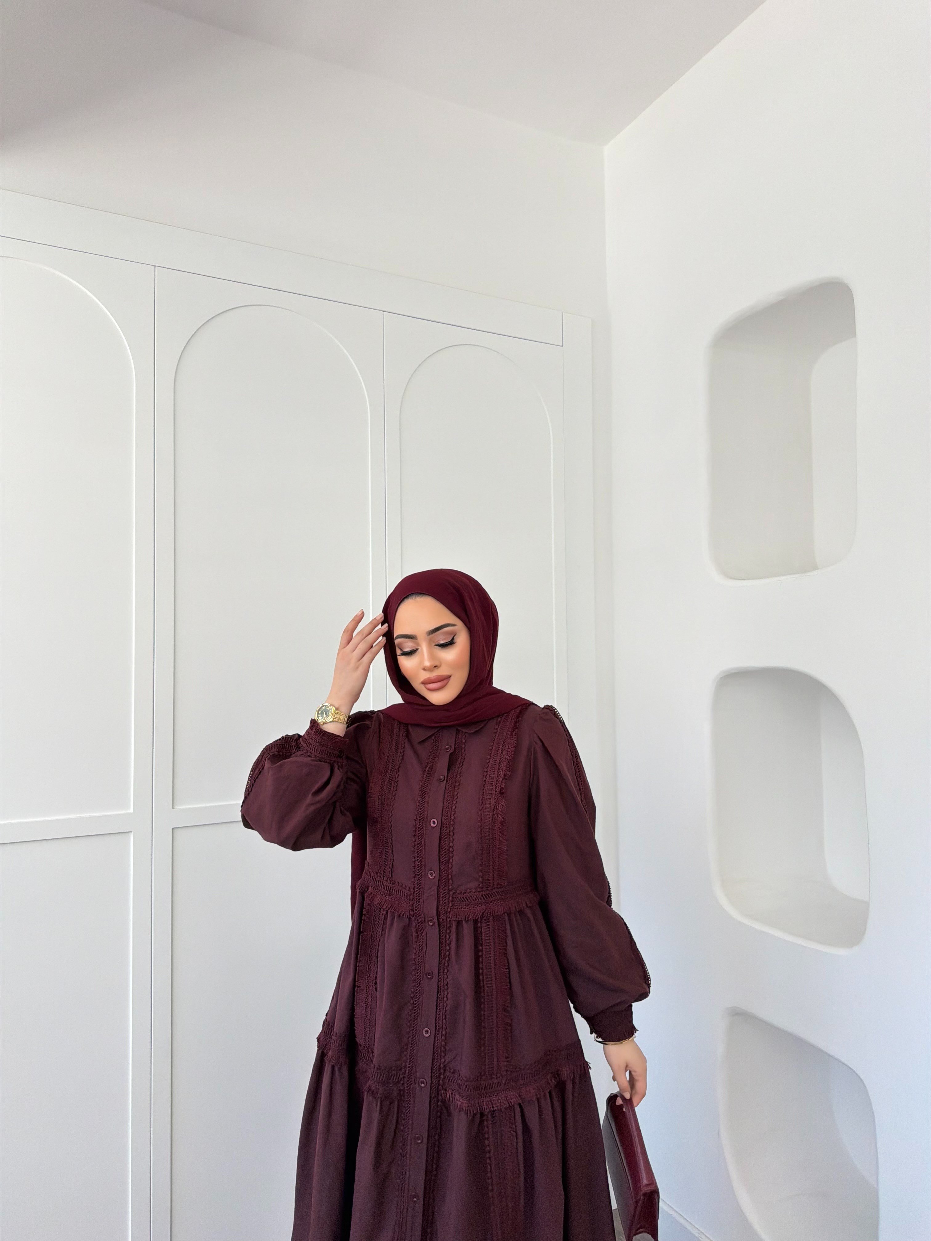 Şowme Dantelli Elbise - Bordo 