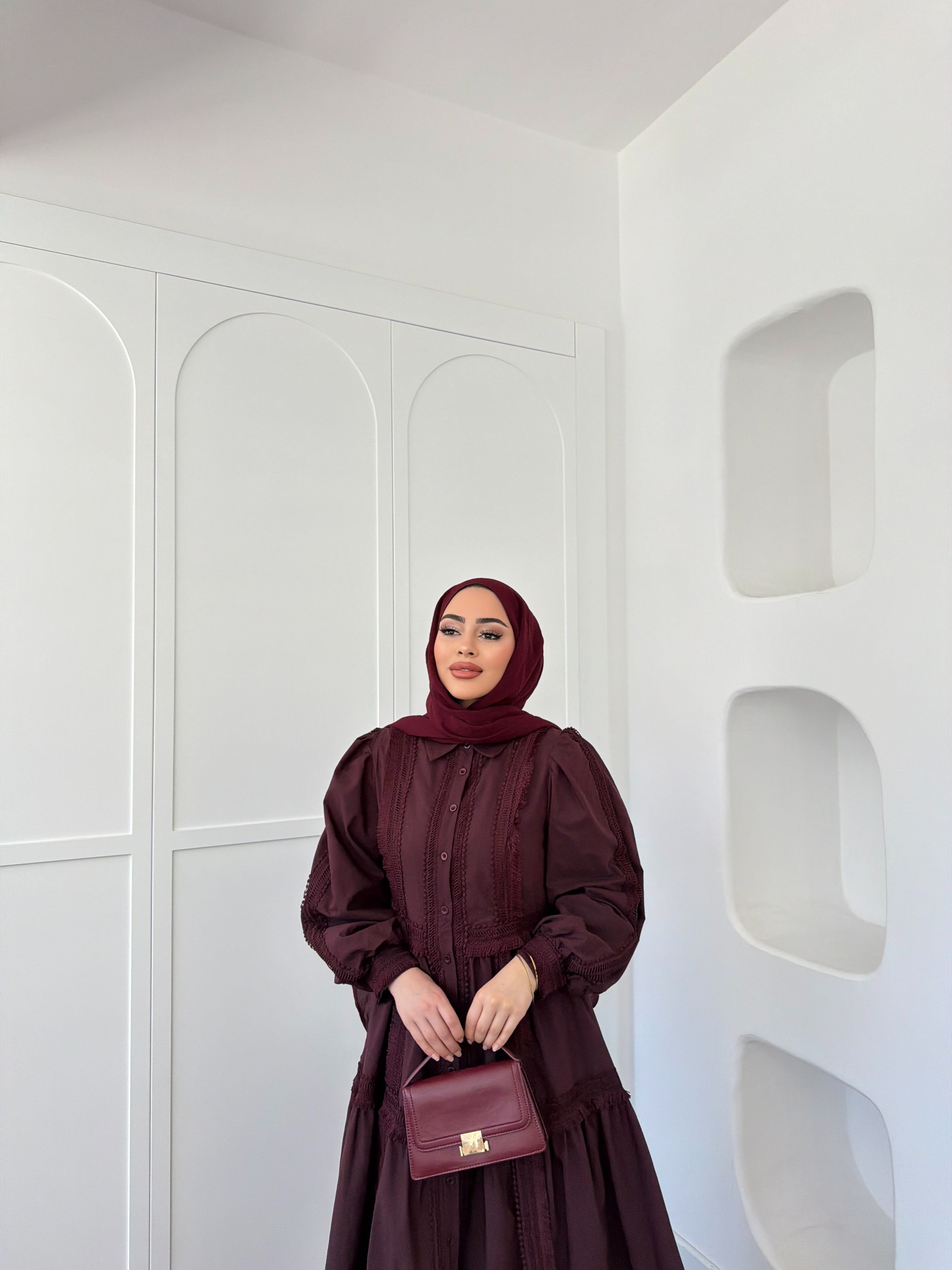 Şowme Dantelli Elbise - Bordo 