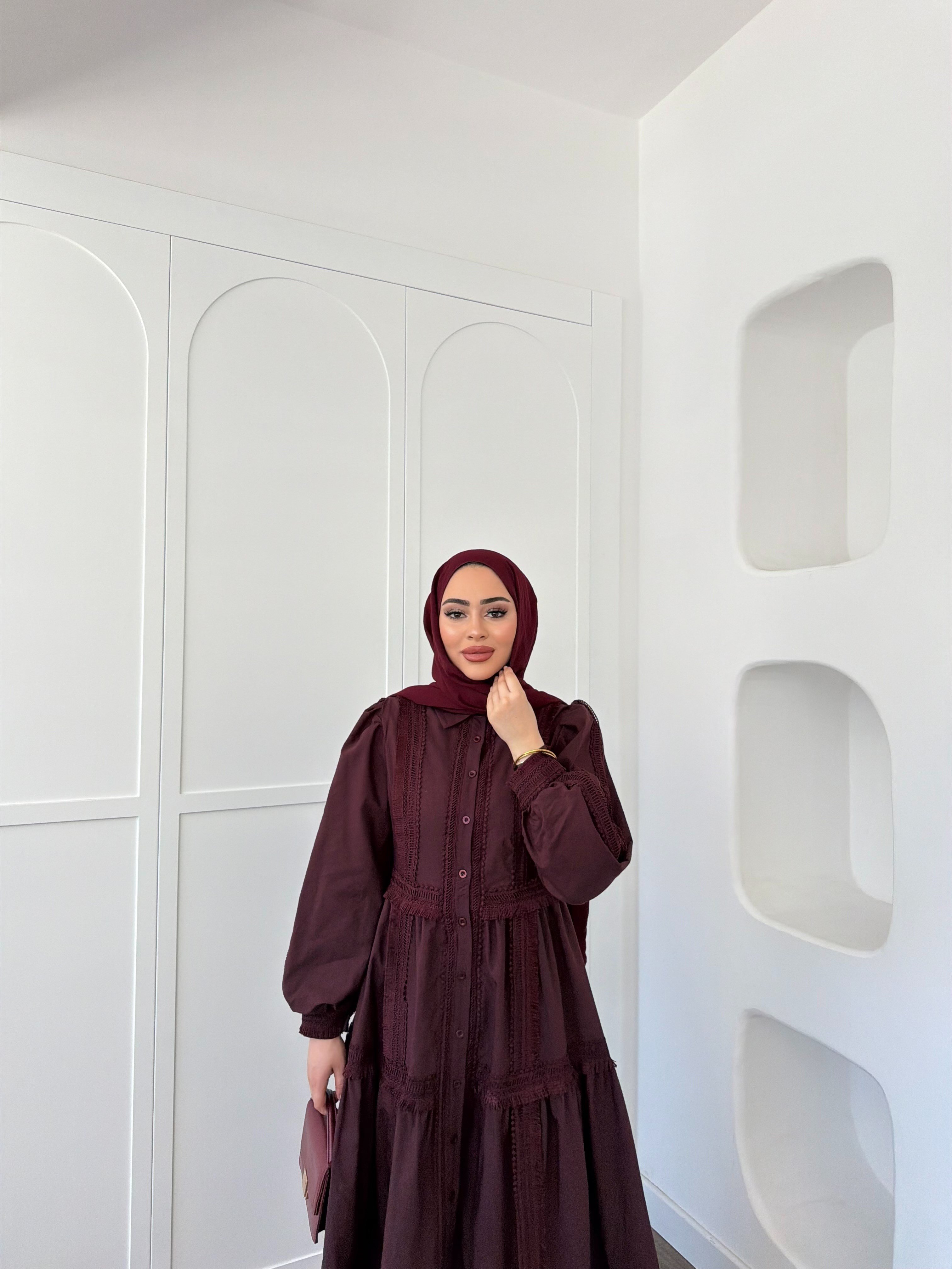 Şowme Dantelli Elbise - Bordo 