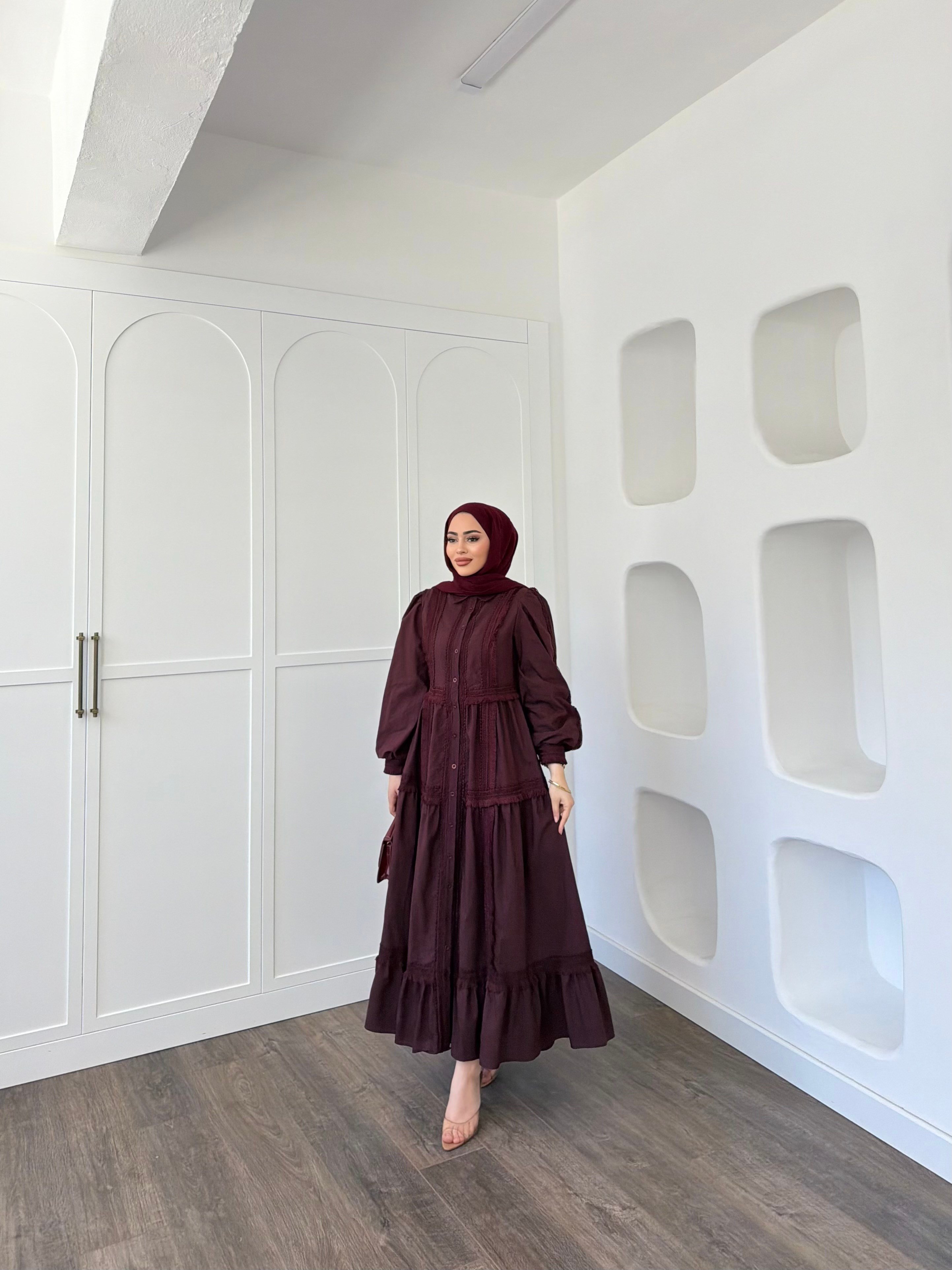 Şowme Dantelli Elbise - Bordo 