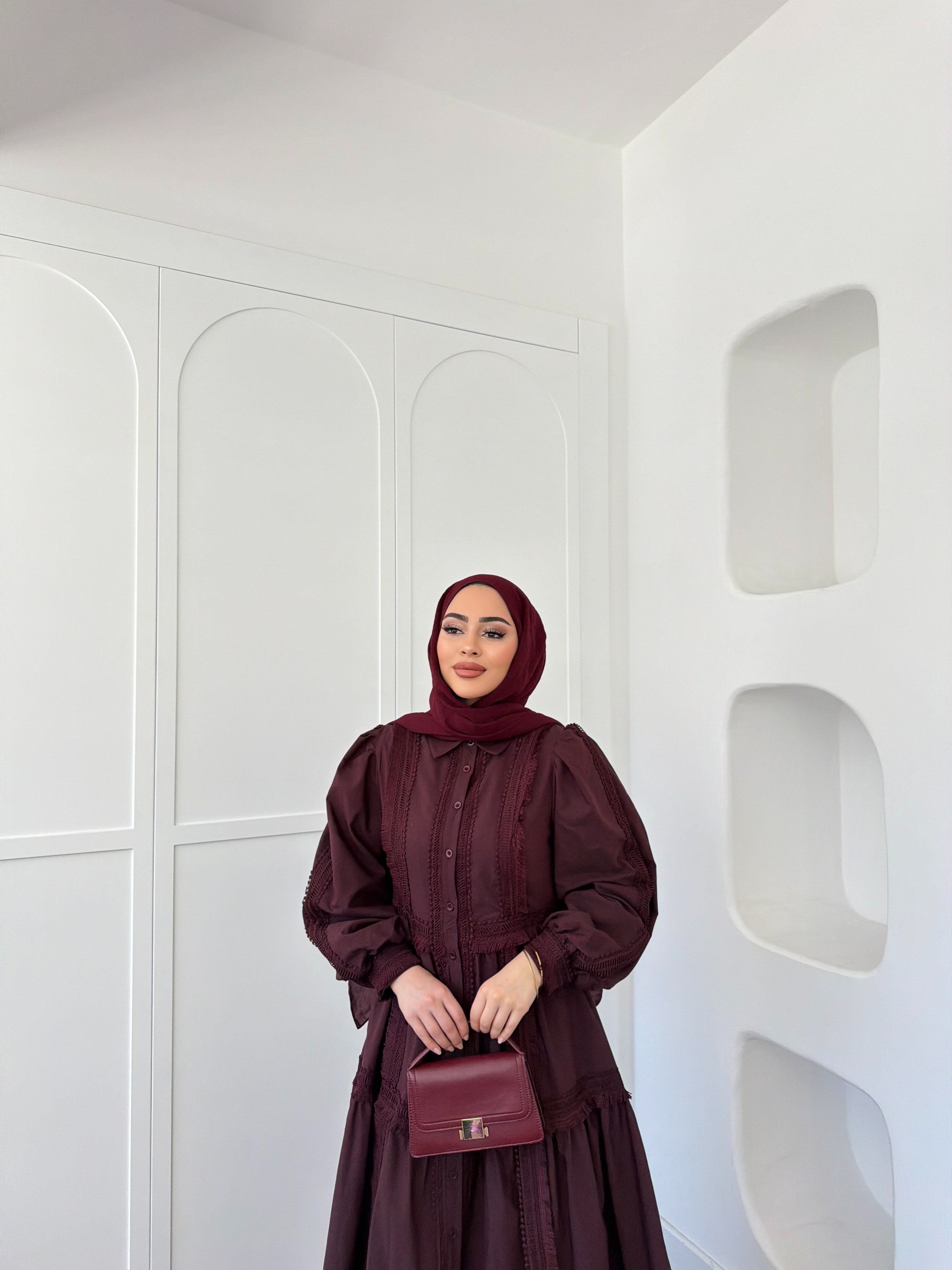 Şowme Dantelli Elbise - Bordo 