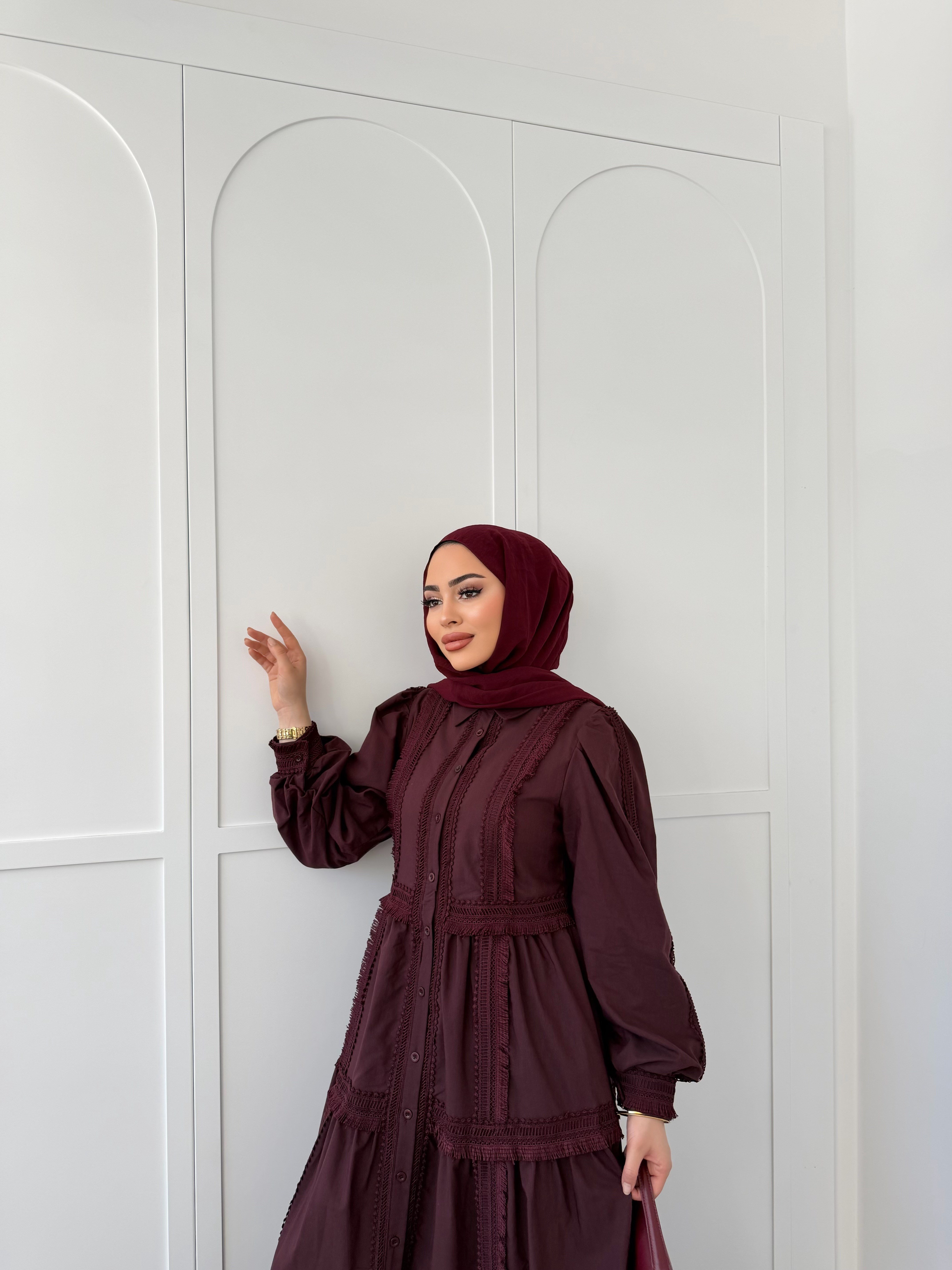 Şowme Dantelli Elbise - Bordo 
