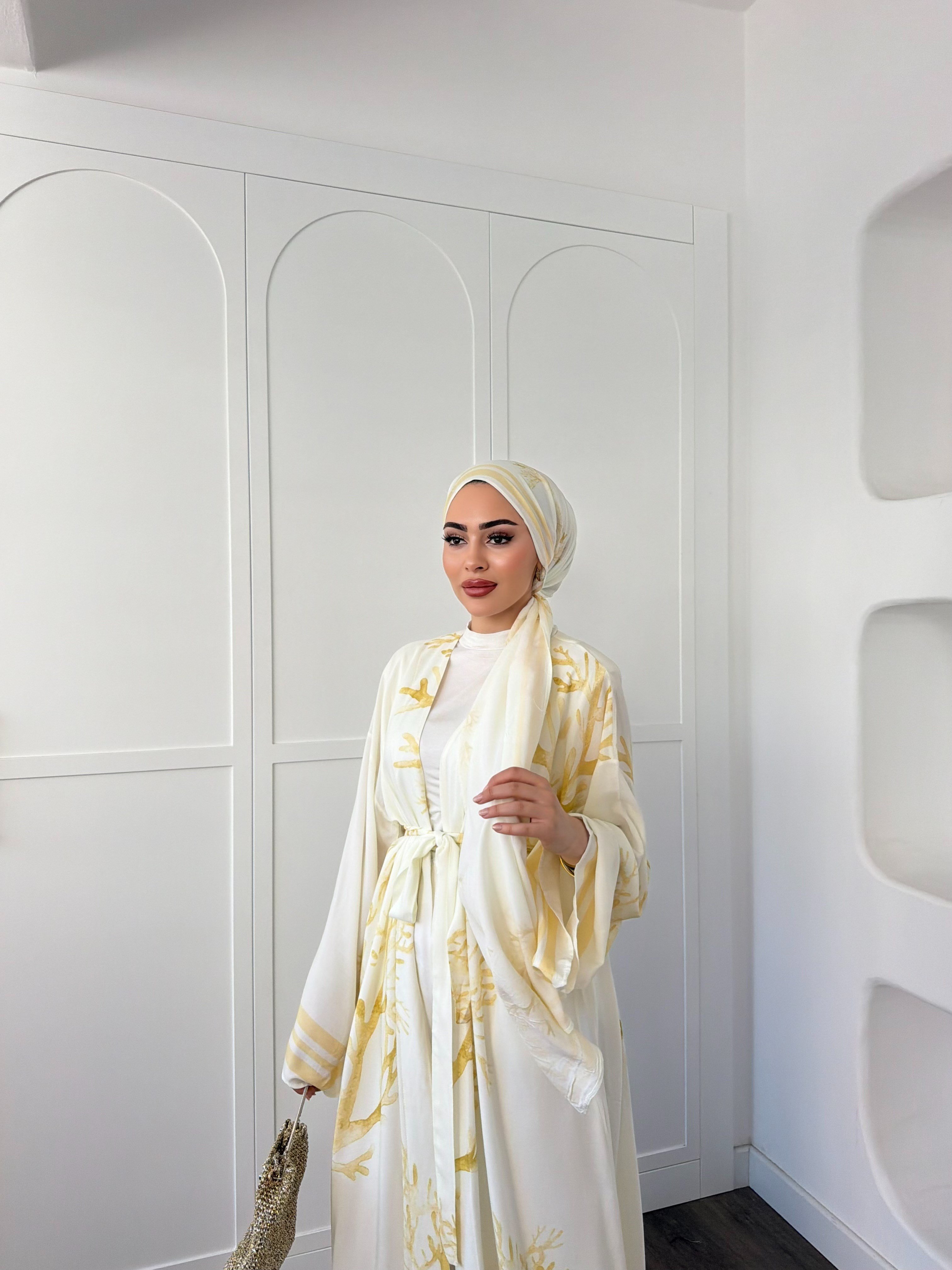 Su Kimona Şal Hediyeli - Sarı