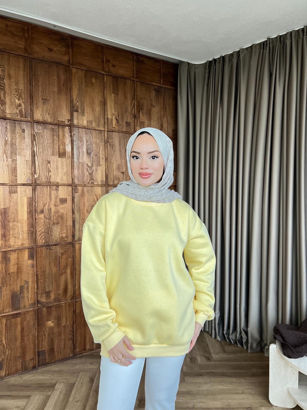 Taşlı Lima Sweat - Sarı