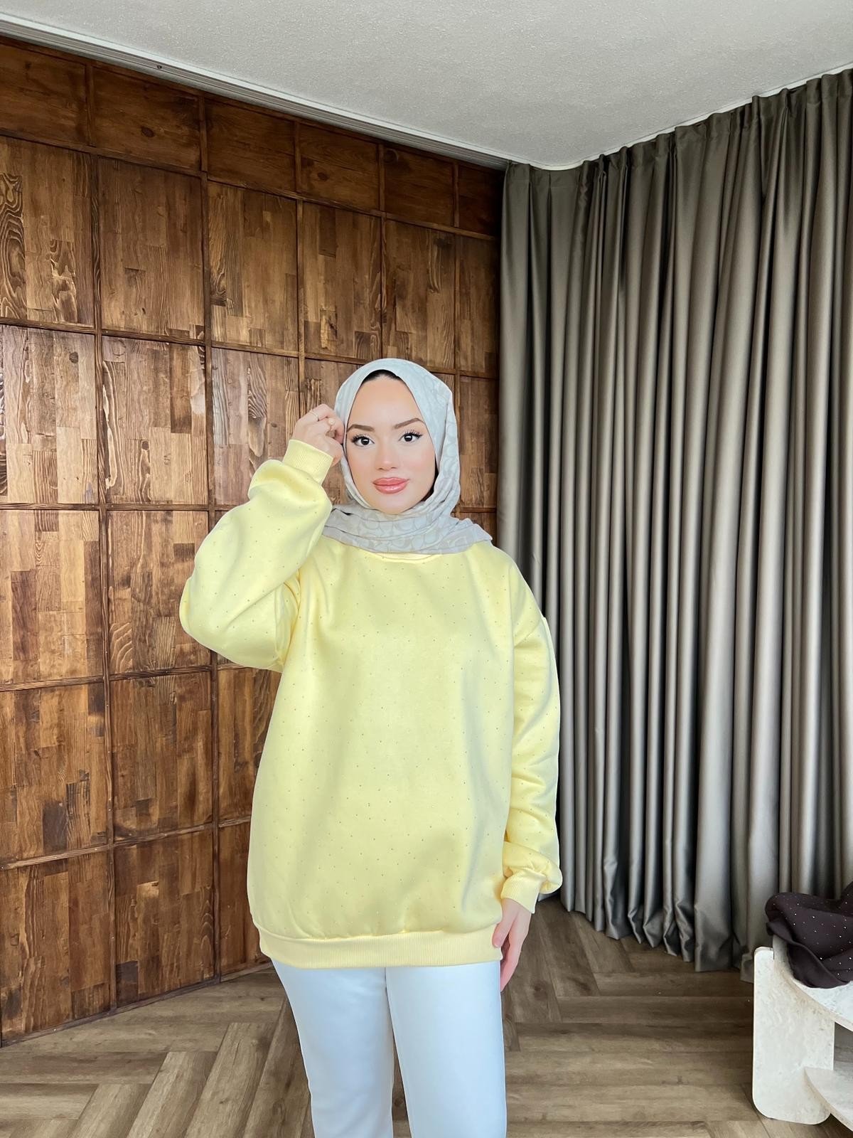 Taşlı Lima Sweat - Sarı