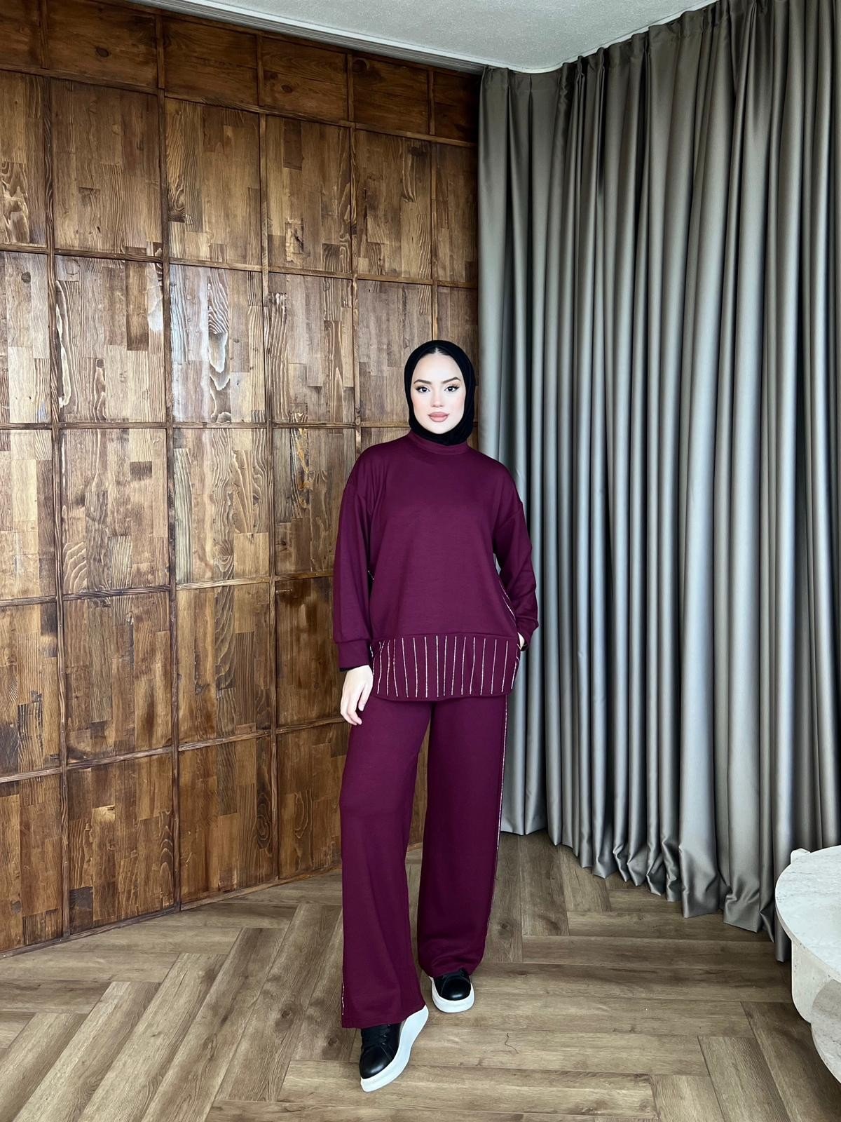 Taşlı Oysh Takım - Mürdüm