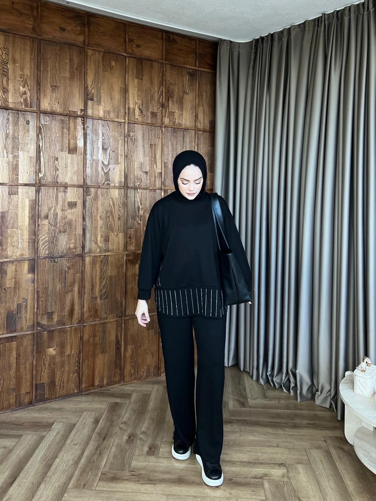 Taşlı Oysh Takım - Siyah