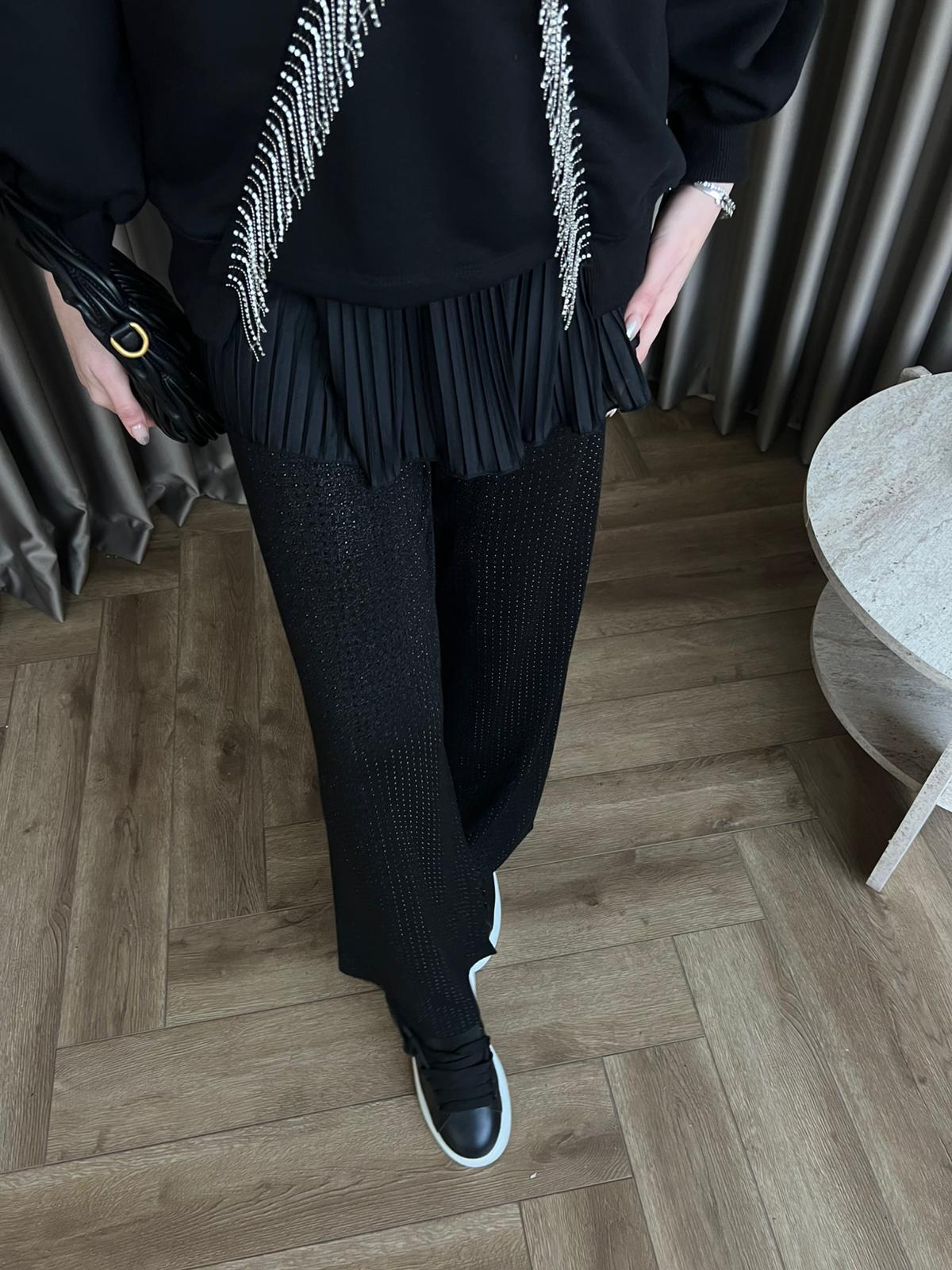 Taşlı Pantolon Siyah