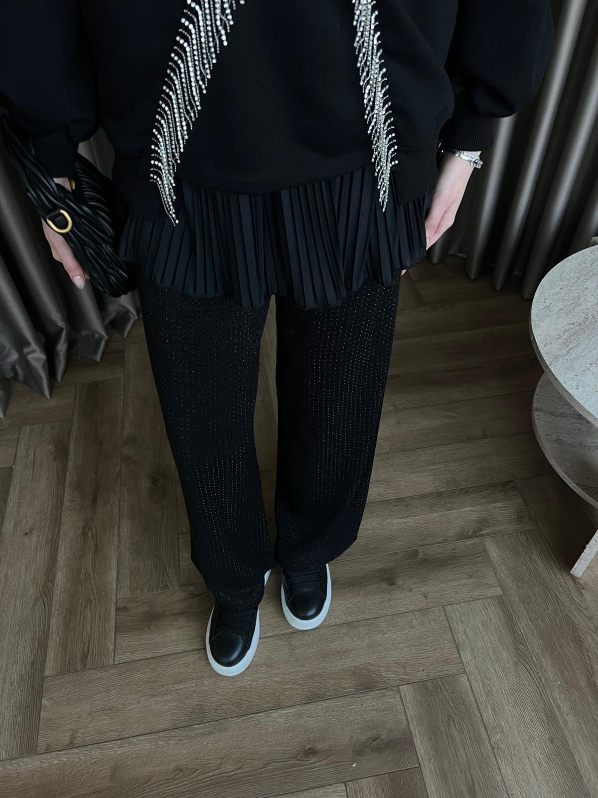 Taşlı Pantolon Siyah