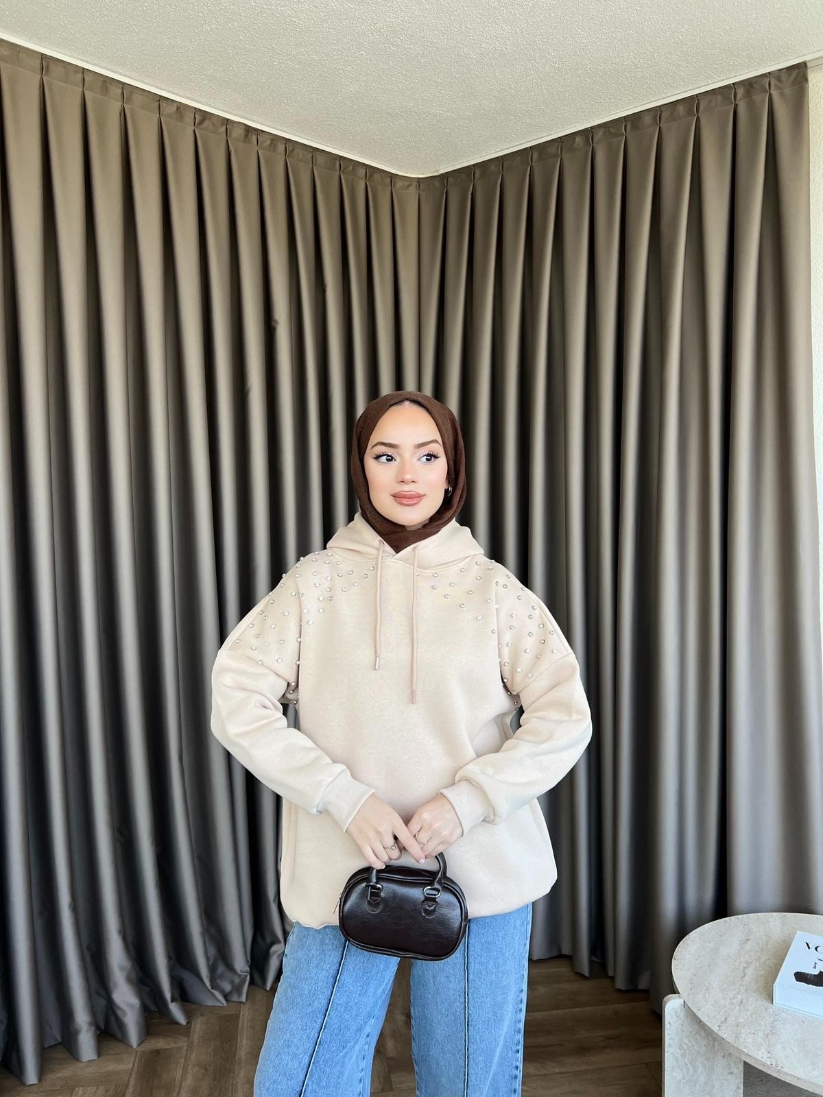 Taşlı Rümy Sweat - Bej