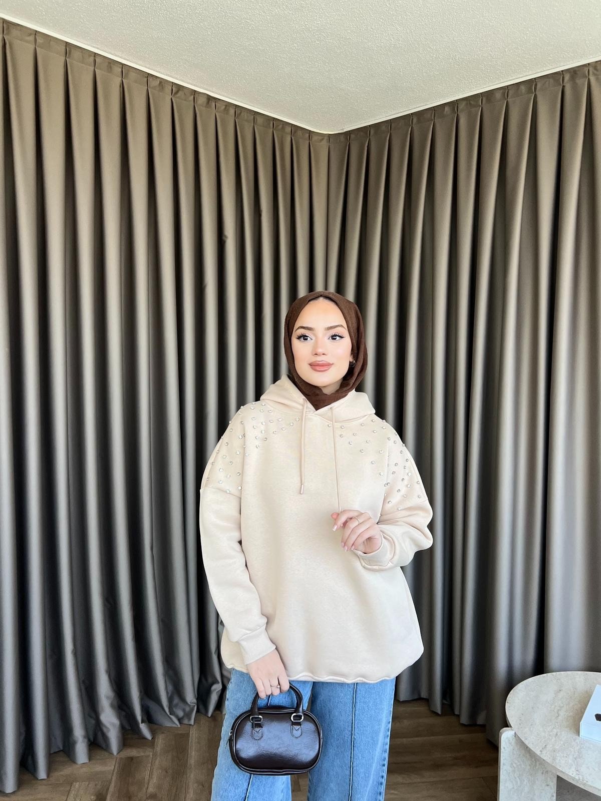 Taşlı Rümy Sweat - Bej