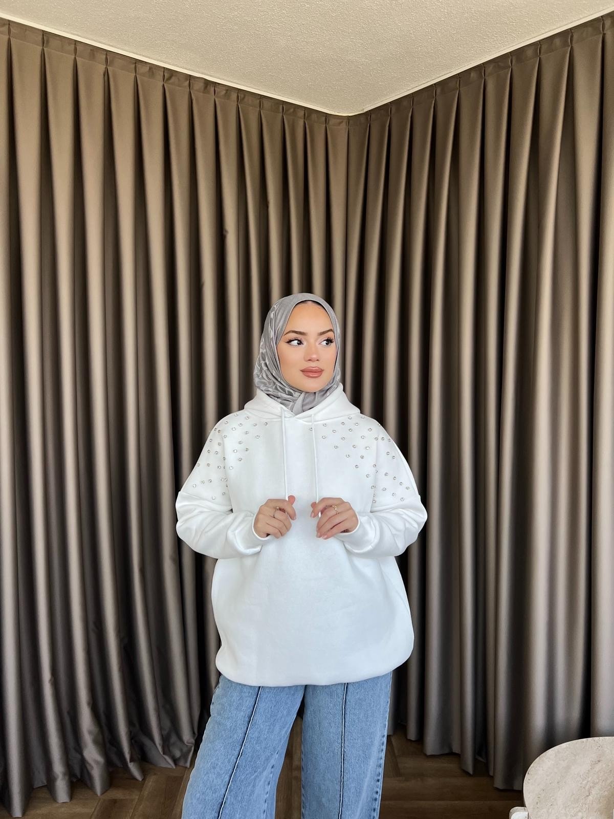 Taşlı Rümy Sweat - Beyaz