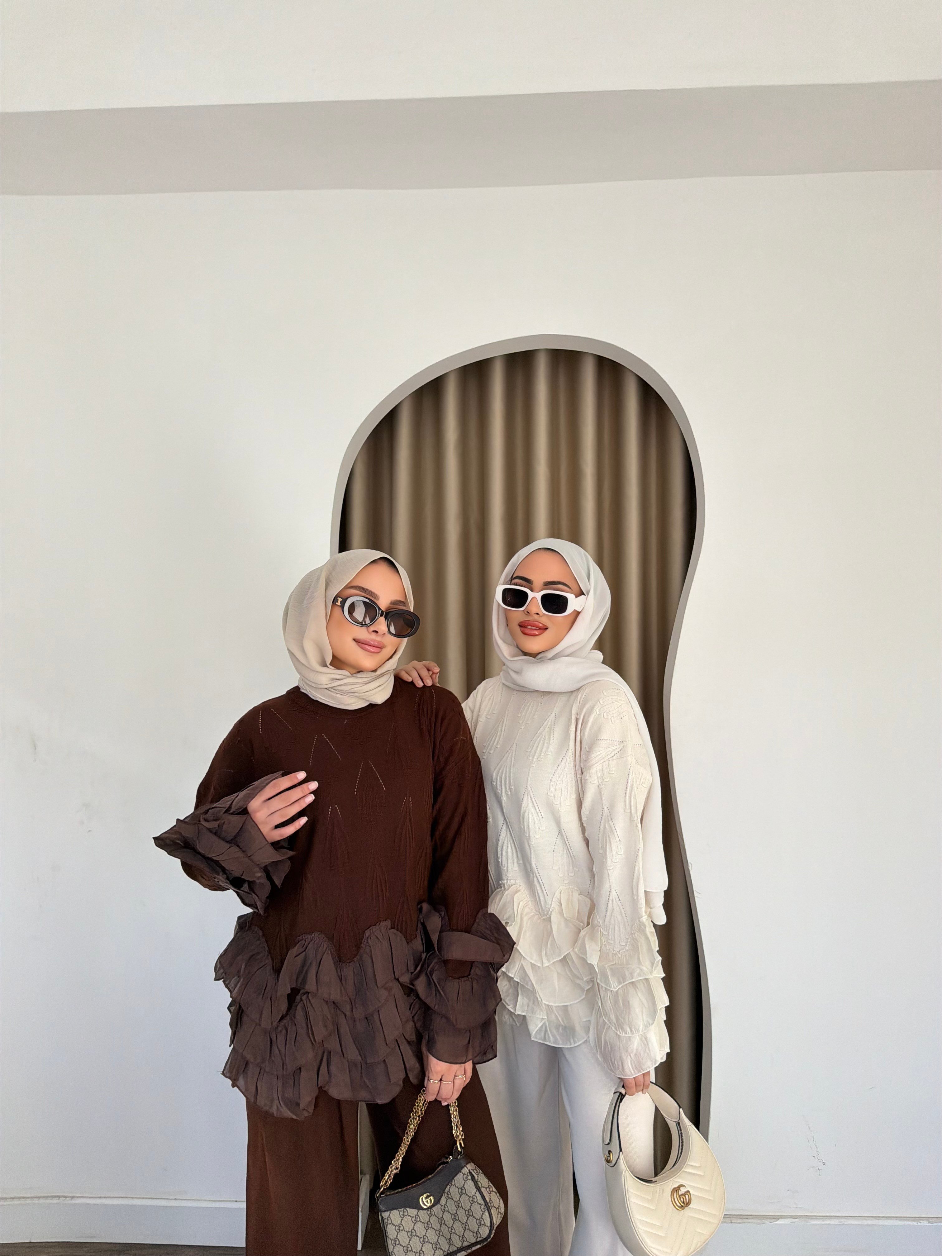 Tuna Triko Fırfır Takım - Ekru