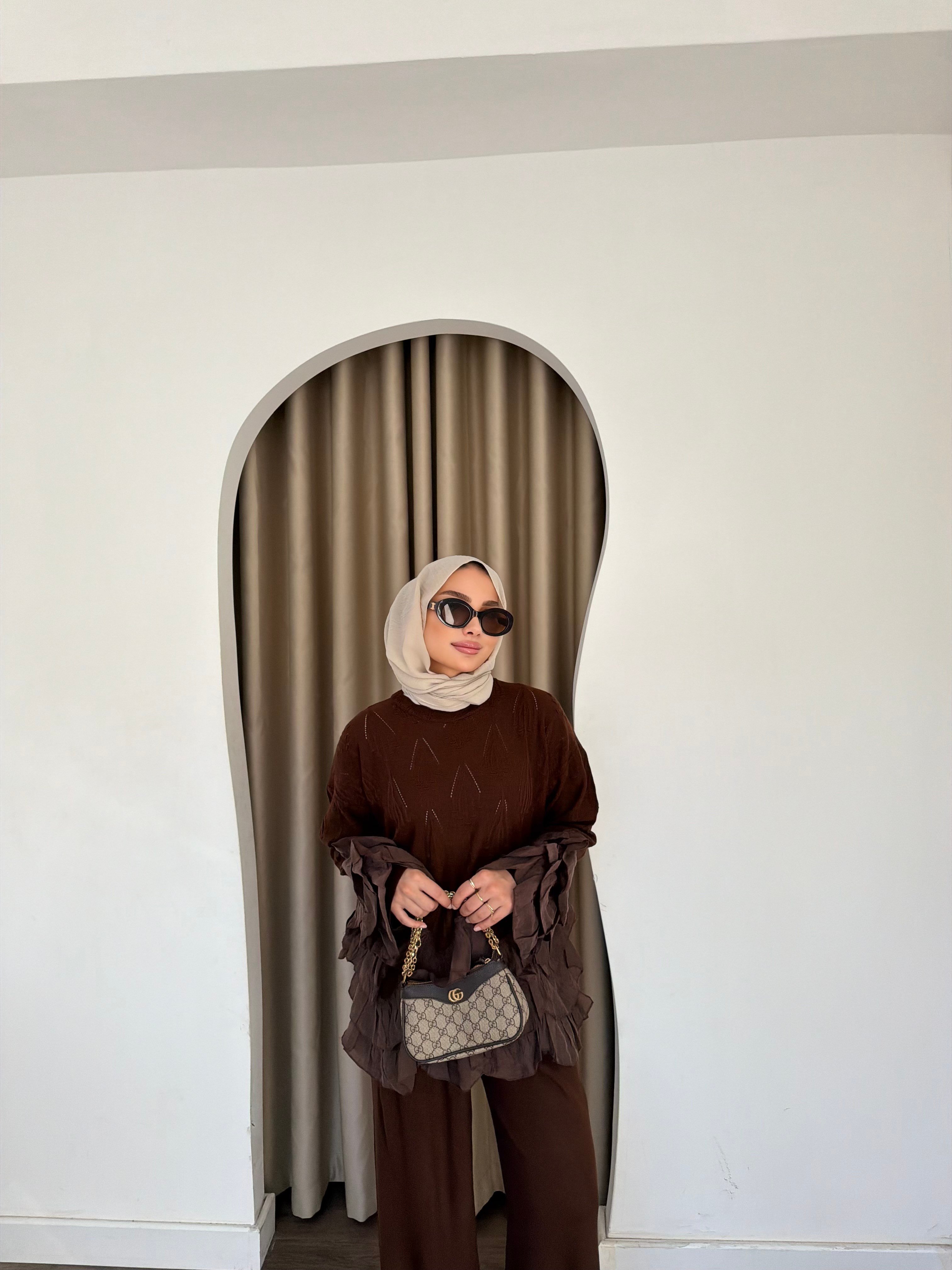 Tuna Triko Fırfır Takım - Kahve