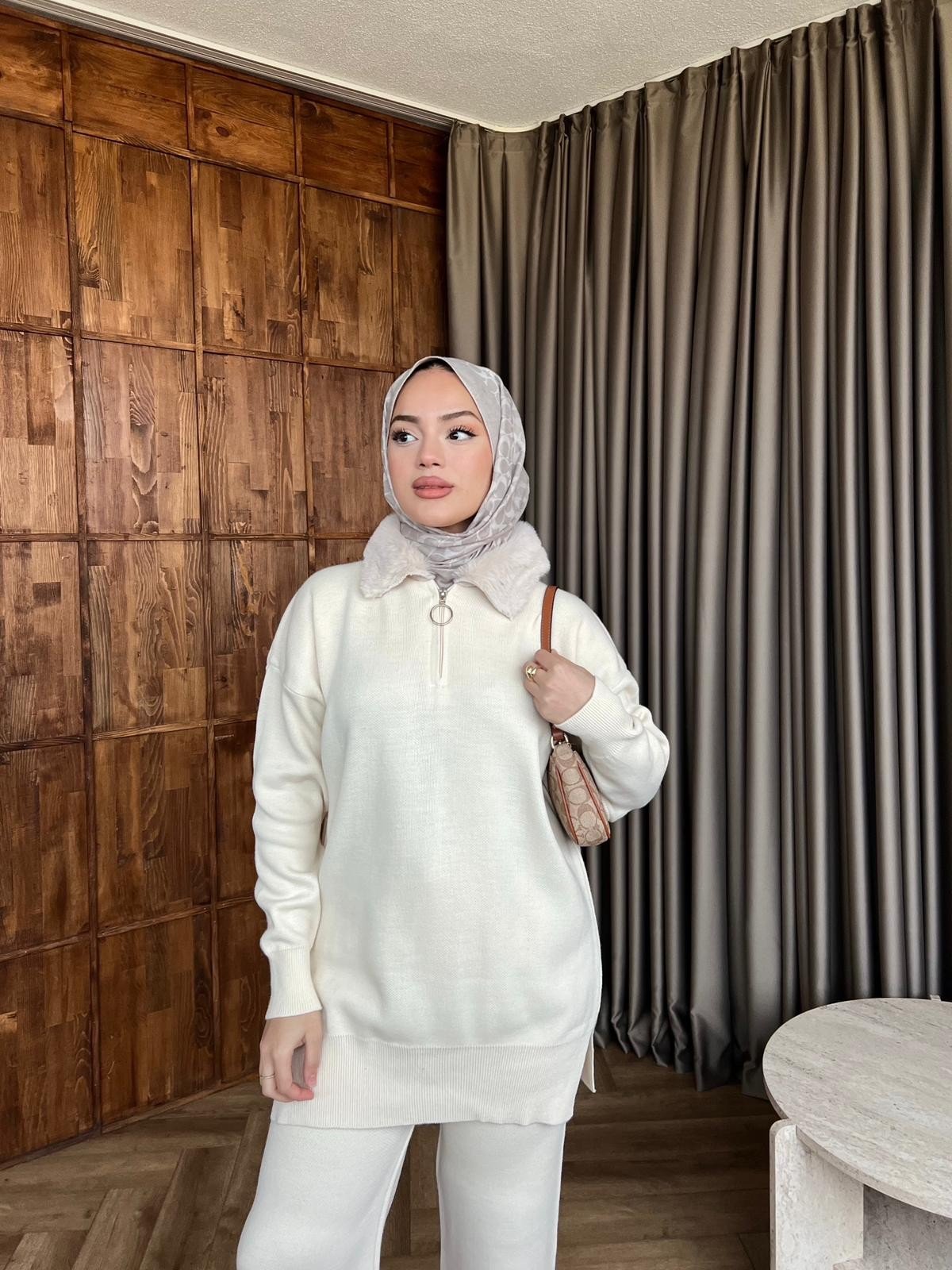 Yesla Kürk Detaylı Takım - Ekru