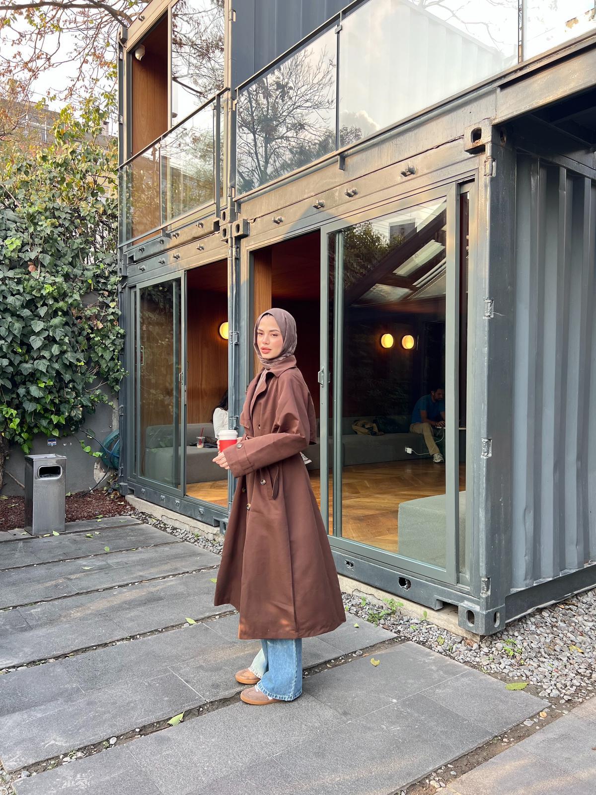 Yüsra Arka Düğmeli Trenç - Kahve