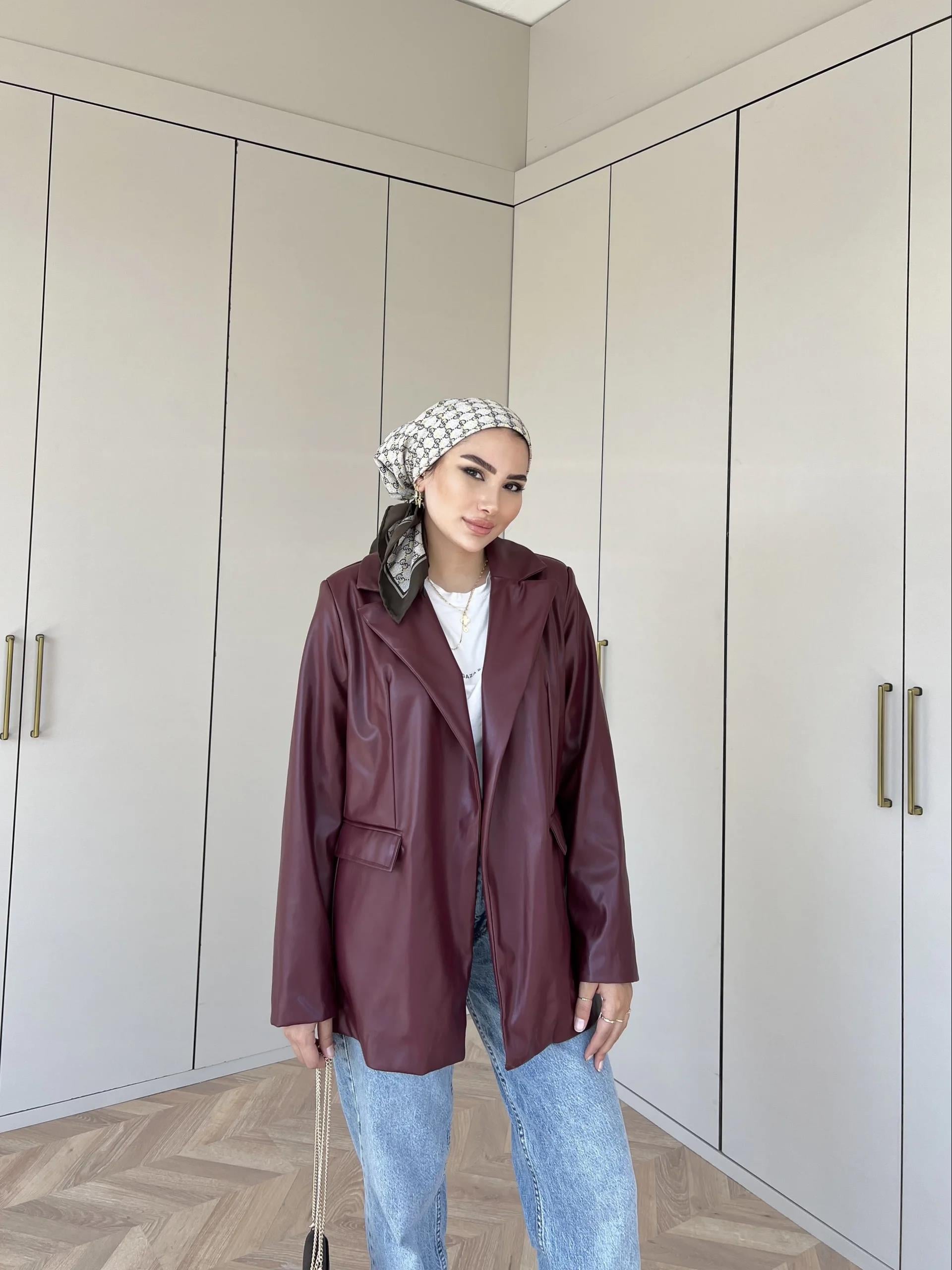 Zra Deri Ceket - Bordo