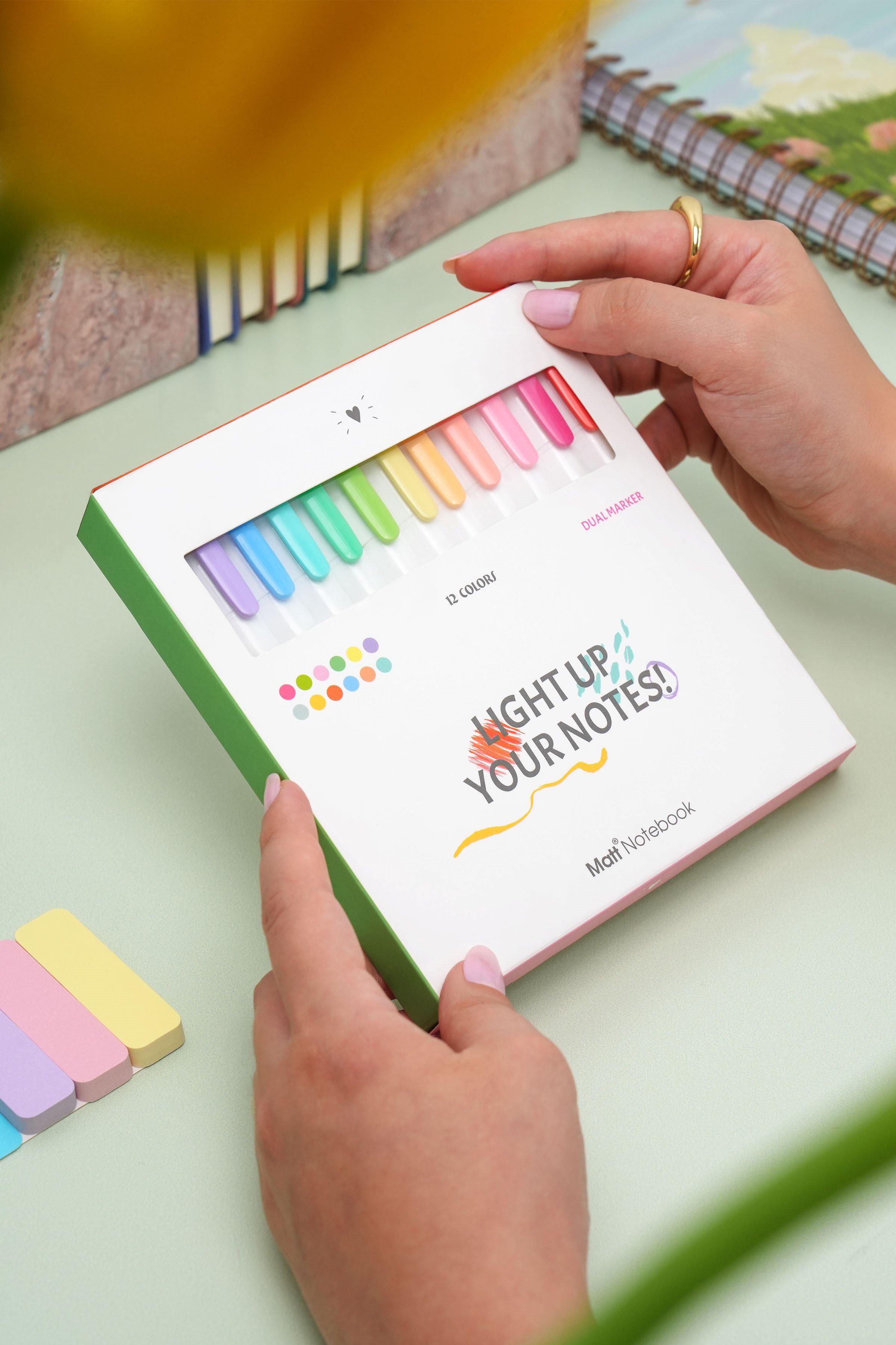 Matt Notebook 12 Renk Çift Uçlu Fosforlu Kalem Seti – Highlighter + Fineliner | Pastel Renkler Dual Marker