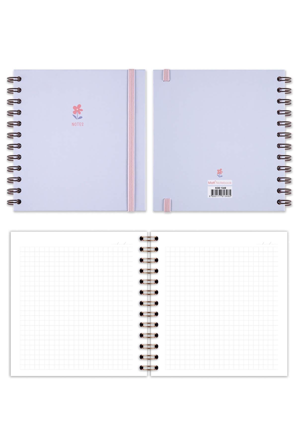 Matt Notebook 15x15 cm Kare 2'li Set Spiralli Kareli Tarihsiz Not Defteri Bubble Tea Çiçek