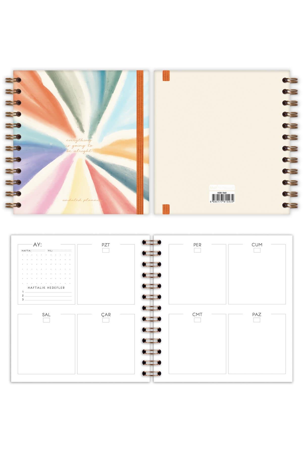 Matt Notebook 15x15 cm Kare 2'li Set Spiralli Süresiz Planlayıcı Ajanda ve Defter