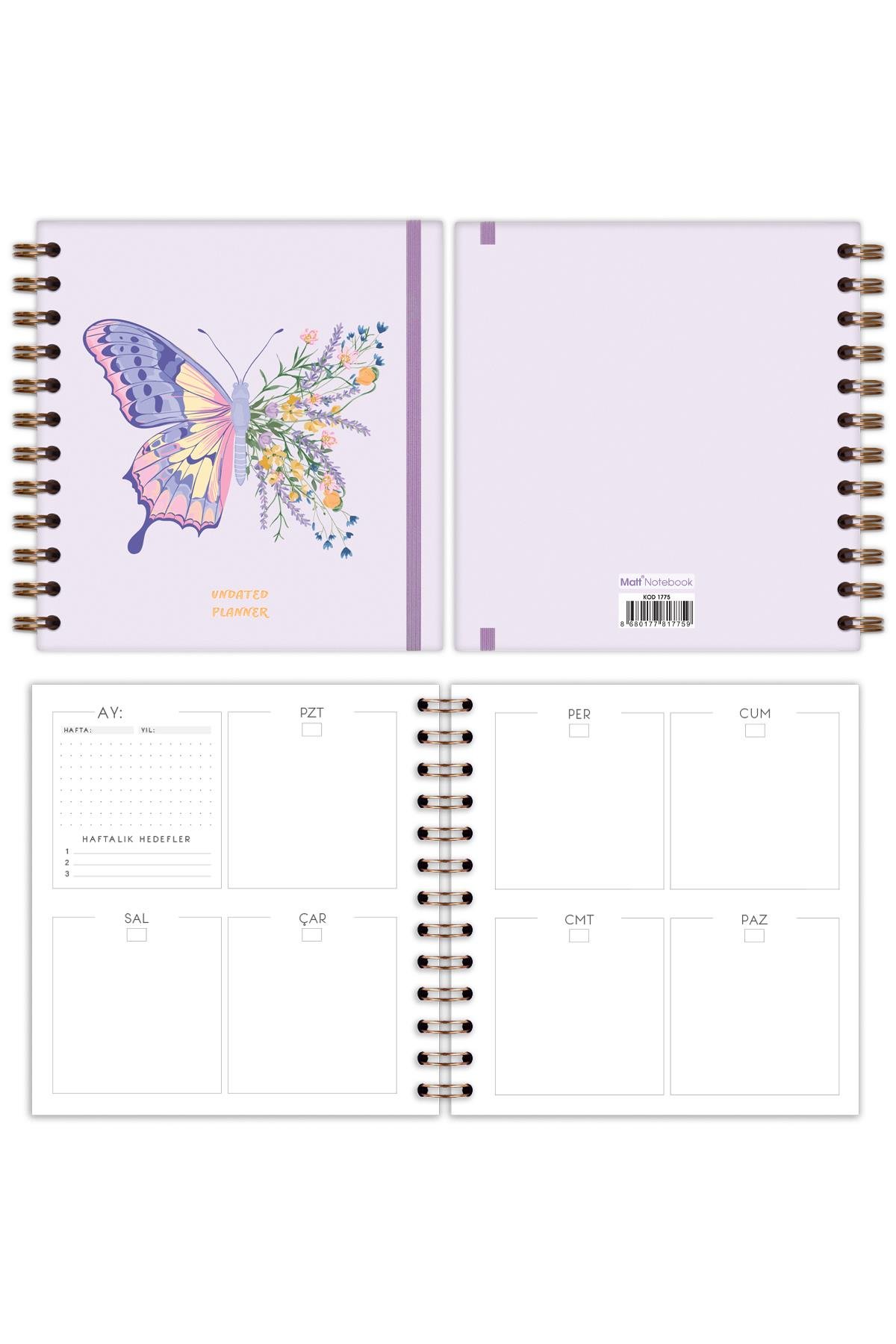 Matt Notebook 15x15 cm Kare 2'li Set Spiralli Süresiz Planlayıcı Ajanda ve Defter