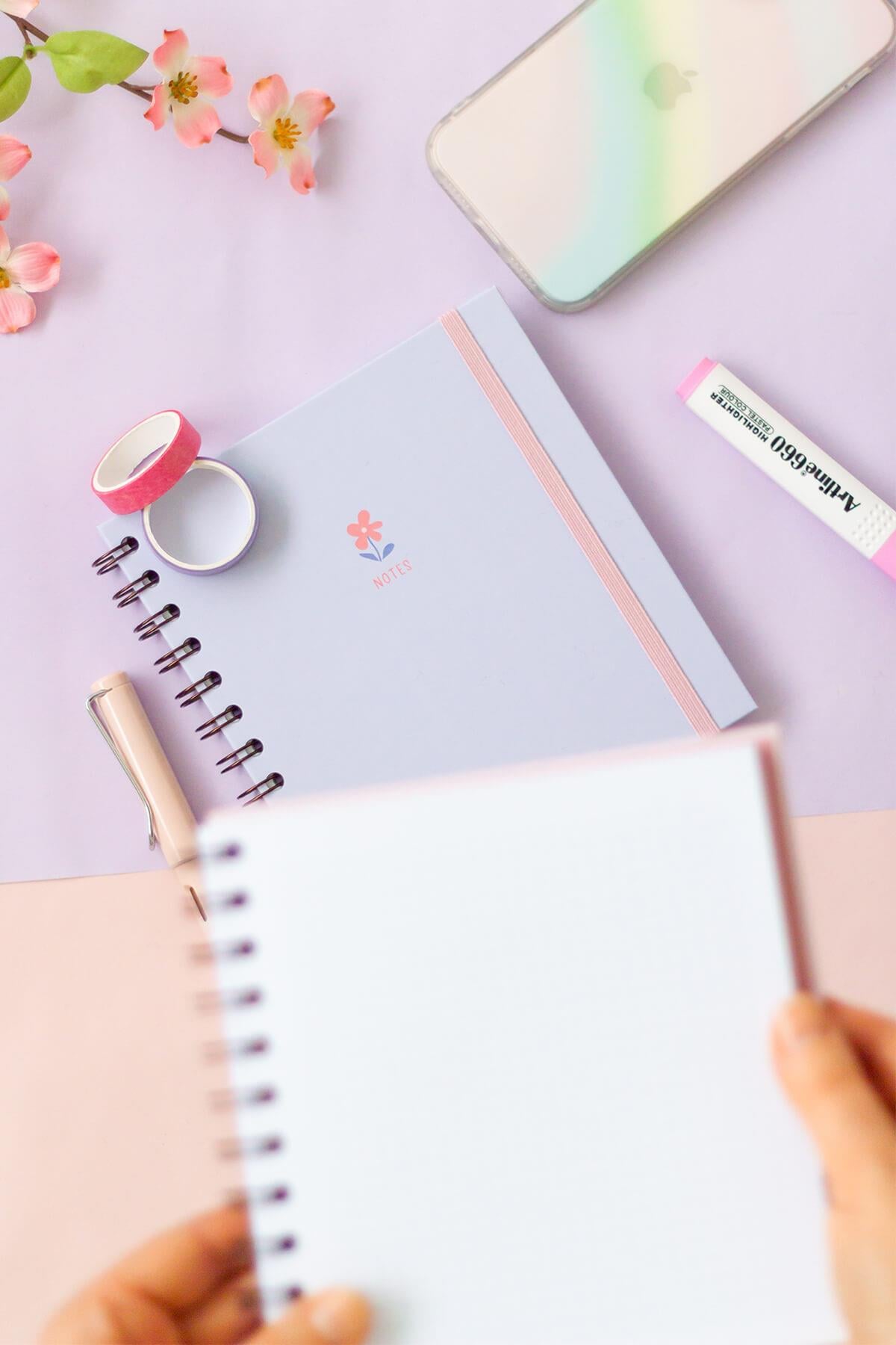 Matt Notebook 15x15 cm Kare 2'li Set Spiralli Kareli Tarihsiz Not Defteri Bubble Tea Çiçek