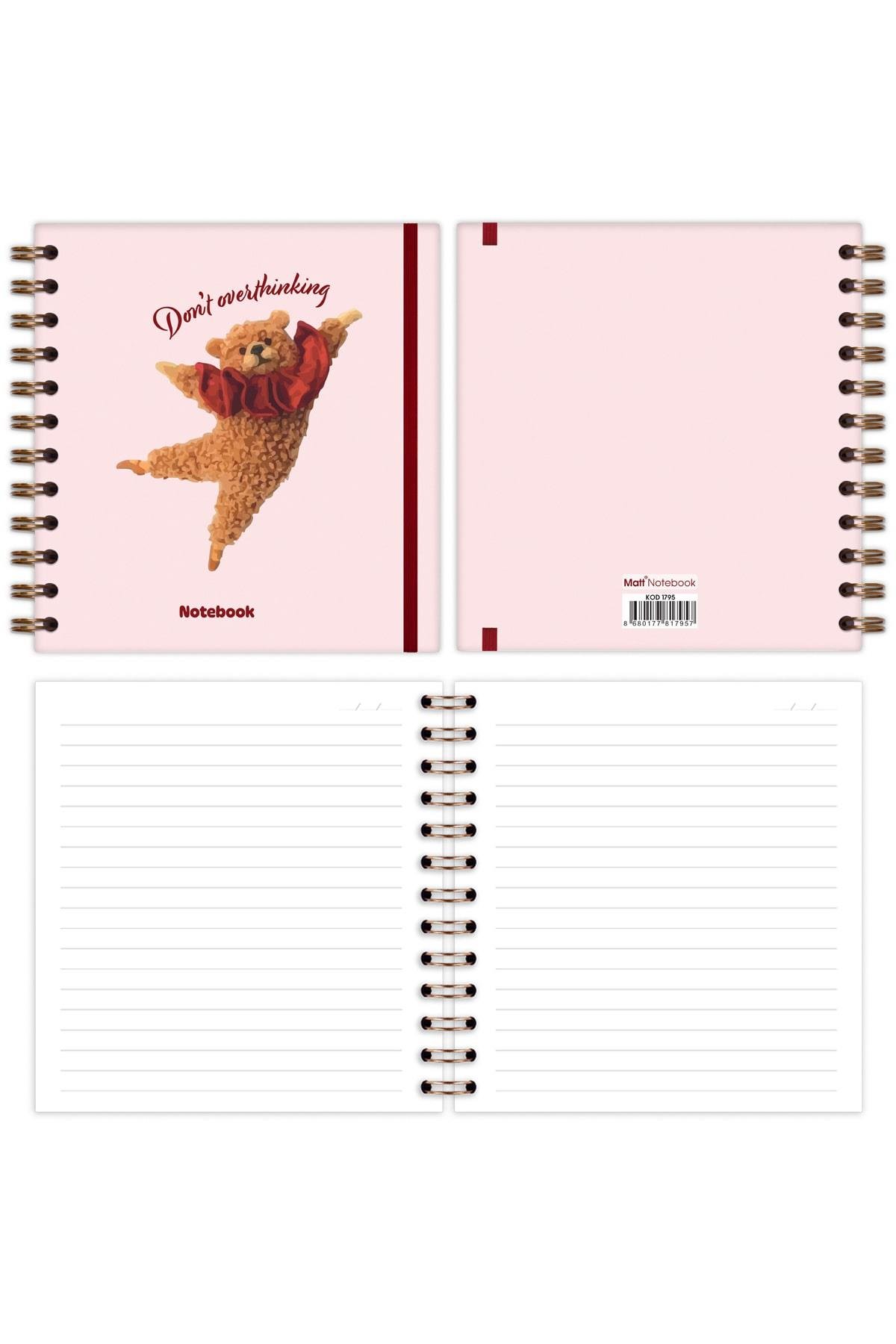 Matt Notebook 15x15 cm Kare 2'li Set Spiralli Çizgili Tarihsiz Not Defteri Pötikare Ayıcık