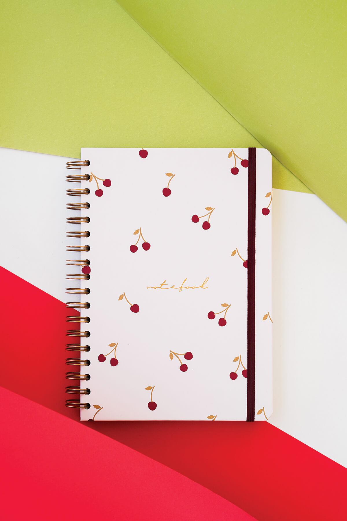 Matt Notebook 17x24 cm Lastikli Spiralli Sert Kapak Not Defteri Noktalı Kiraz