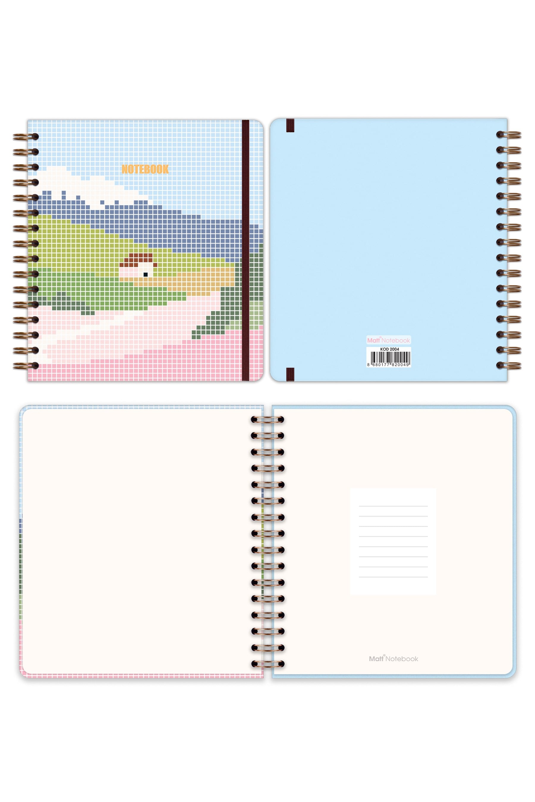 Matt Notebook 19x21 cm Kare Lastikli Spiralli Sert Kapak Not Defteri Kareli