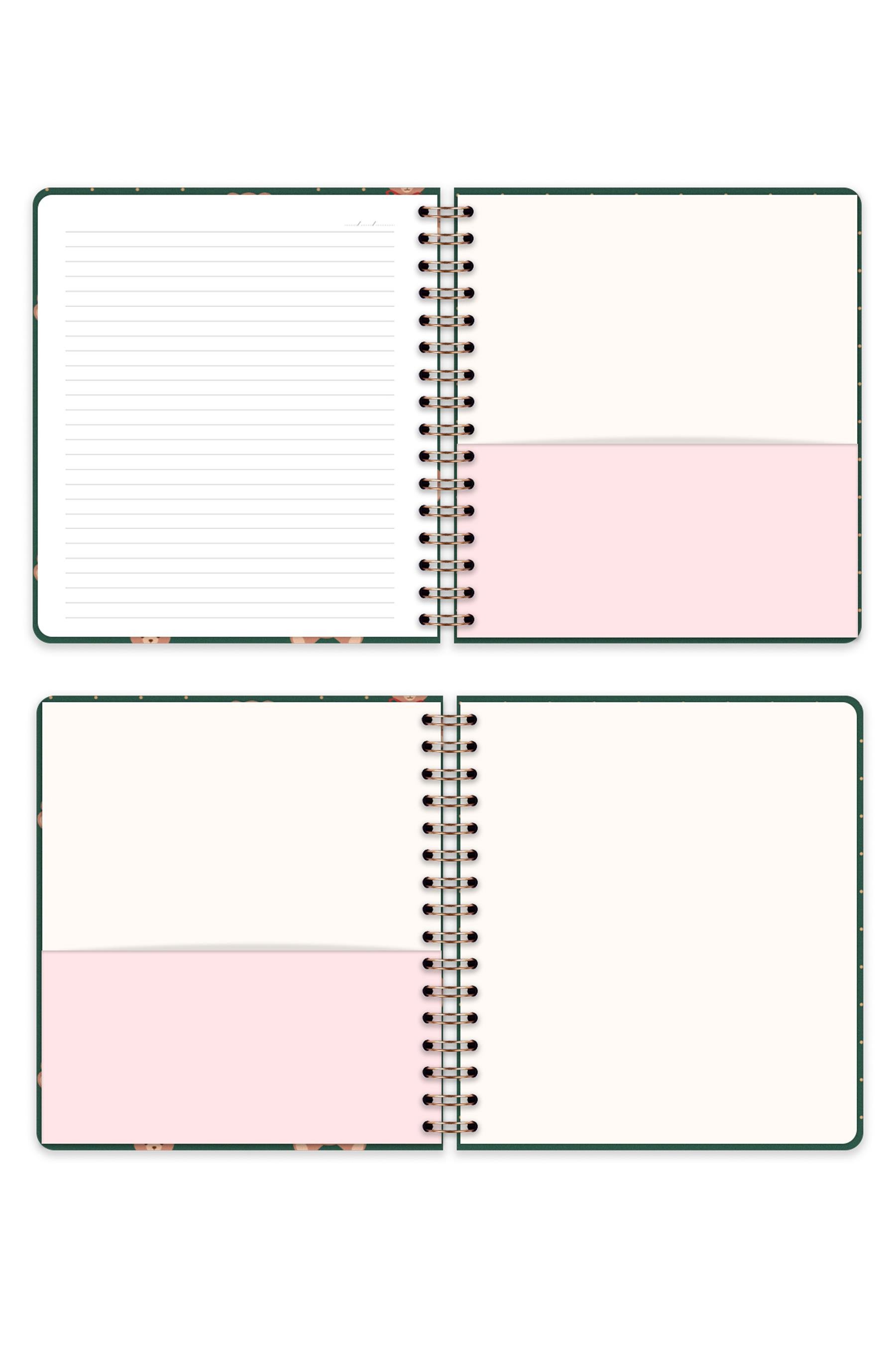 Matt Notebook 19x21 cm Kare Lastikli Spiralli Sert Kapak Not Defteri Çizgili Ayıcıklar
