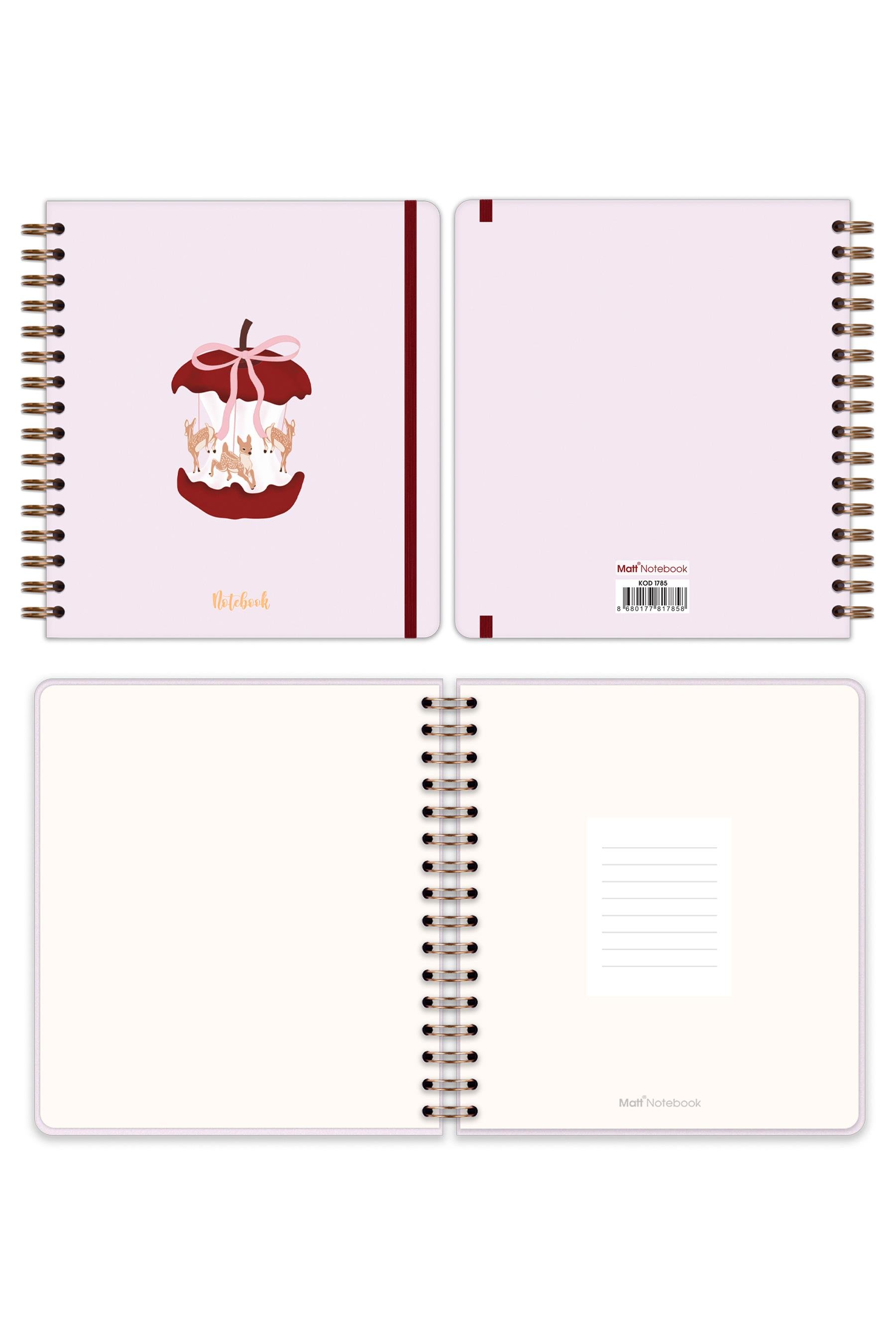 Matt Notebook 19x21 cm Kare Lastikli Spiralli Sert Kapak Not Defteri Çizgili
