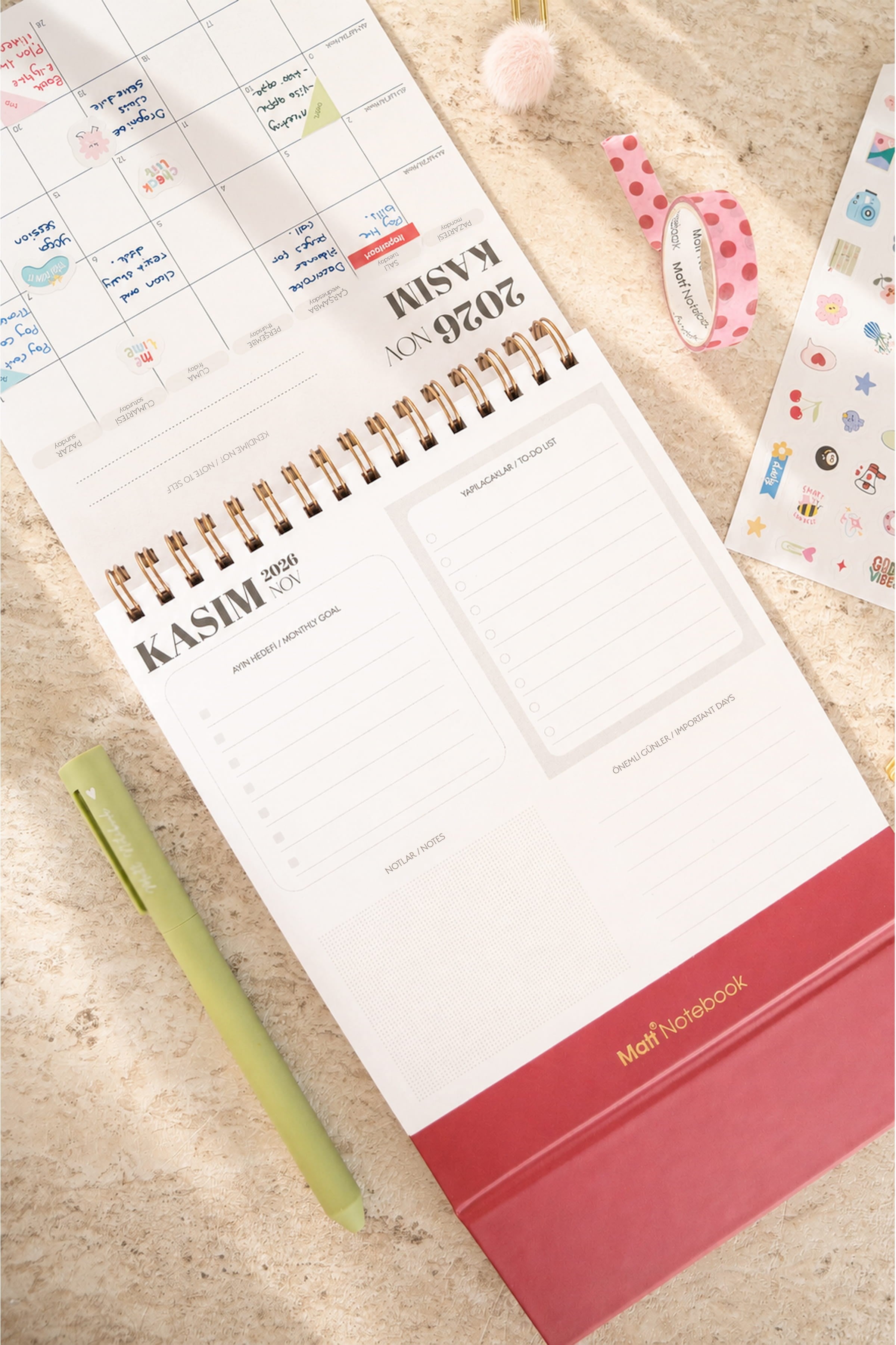 Matt Notebook 2026-2027 16 Aylık Akademik Masaüstü Planlayıcı Takvim