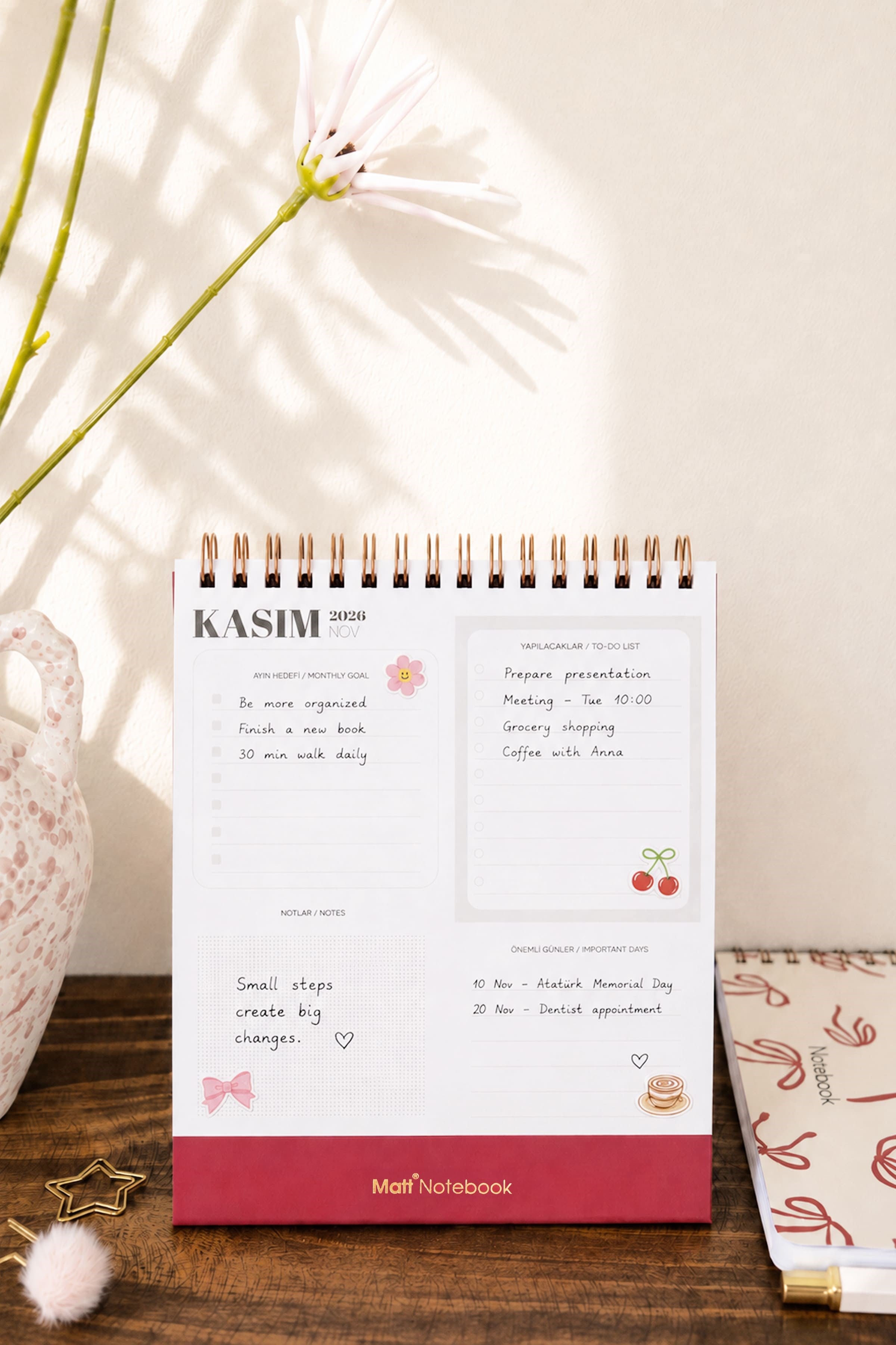 Matt Notebook 2026-2027 16 Aylık Akademik Masaüstü Planlayıcı Takvim