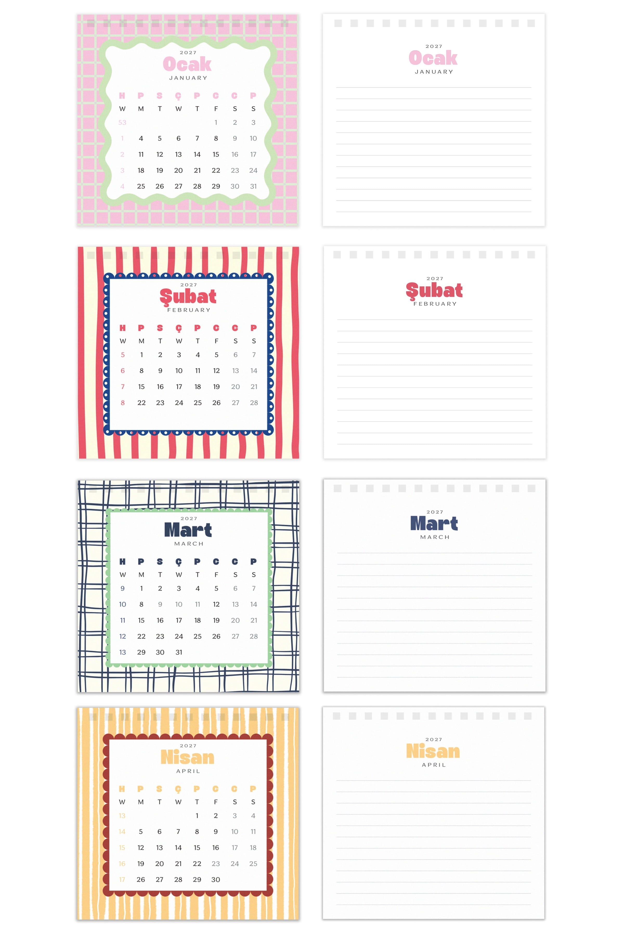 Matt Notebook 2026-2027 16 Aylık Akademik Masaüstü Takvim