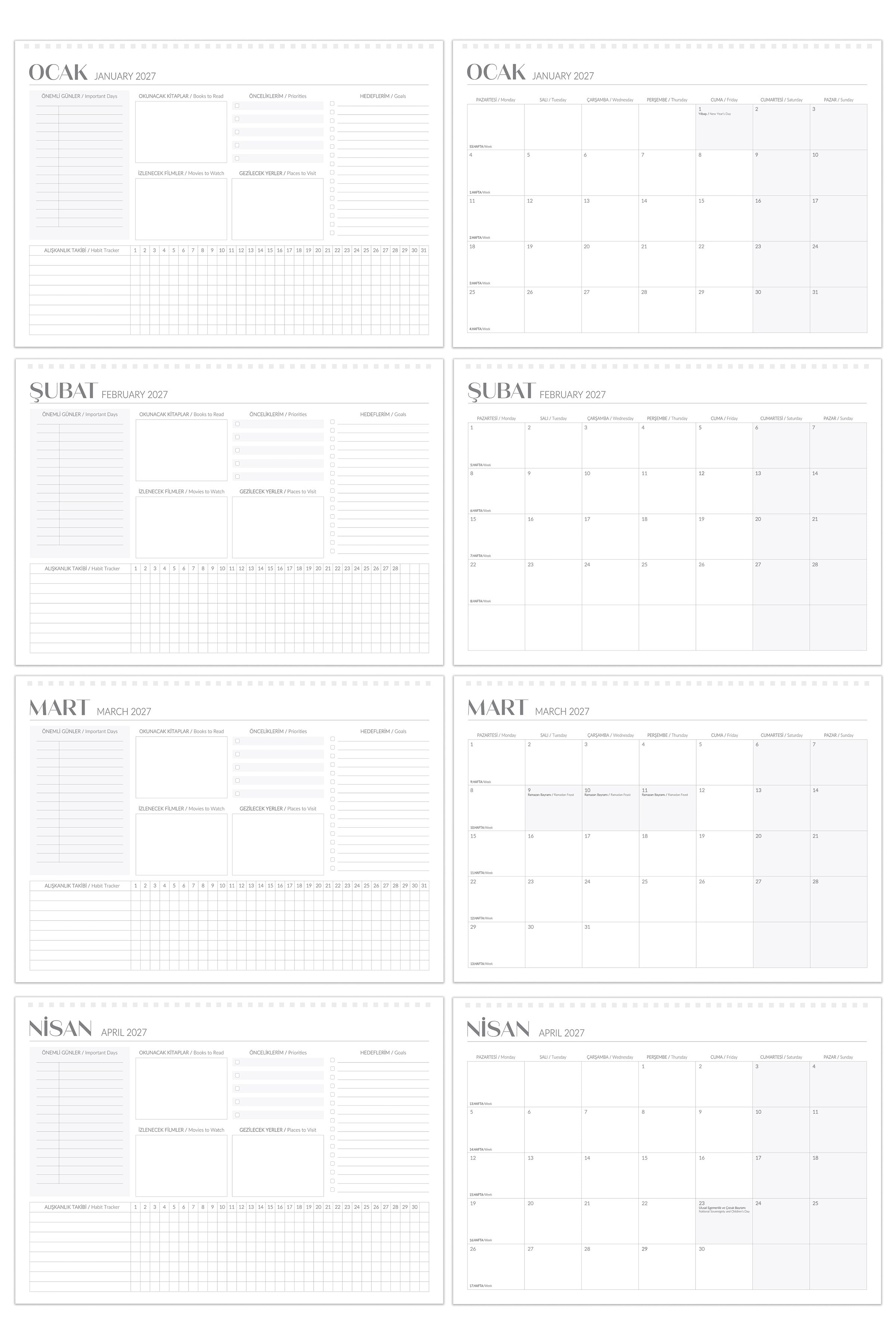 Matt Notebook 2026-2027 16 Aylık Akademik Masaüstü Planlayıcı Takvim 25x35 cm - Siyah