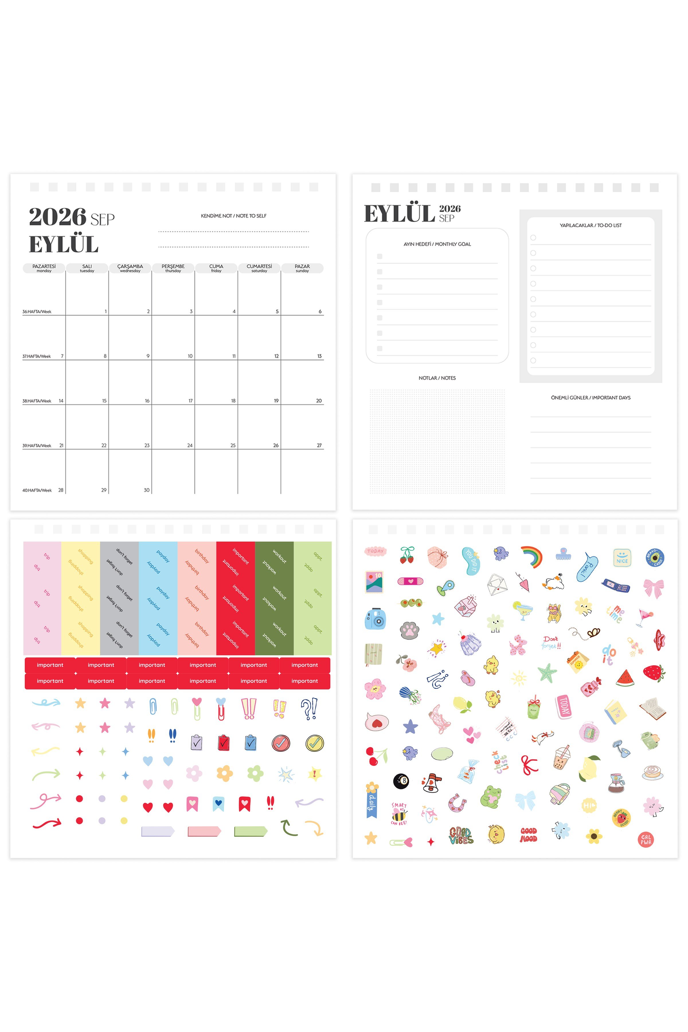 Matt Notebook 2026-2027 16 Aylık Akademik Masaüstü Planlayıcı Takvim