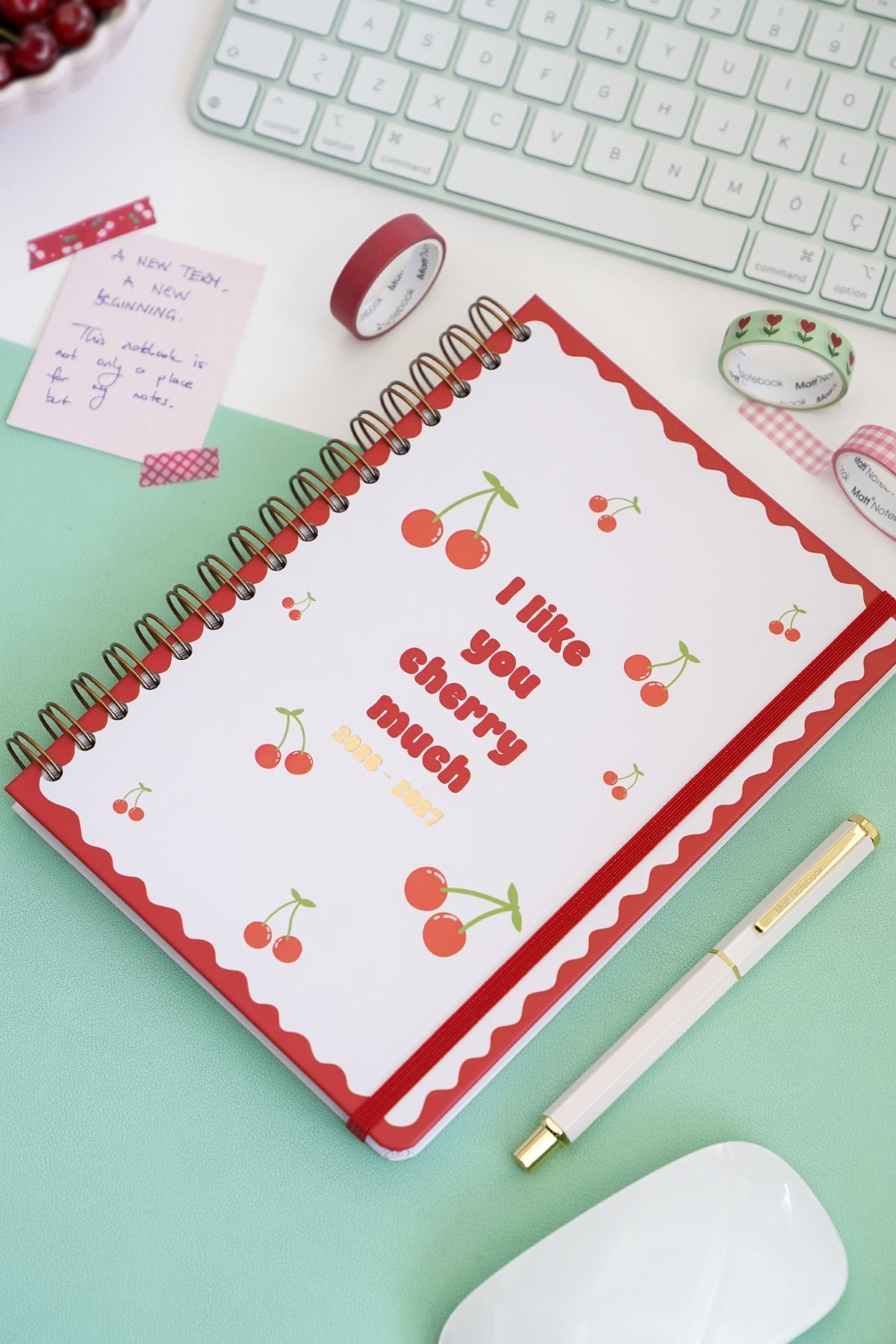 Matt Notebook 2026-2027 A5 Akademik Ajanda Spiralli 15x21 cm - 17 Aylık Kiraz