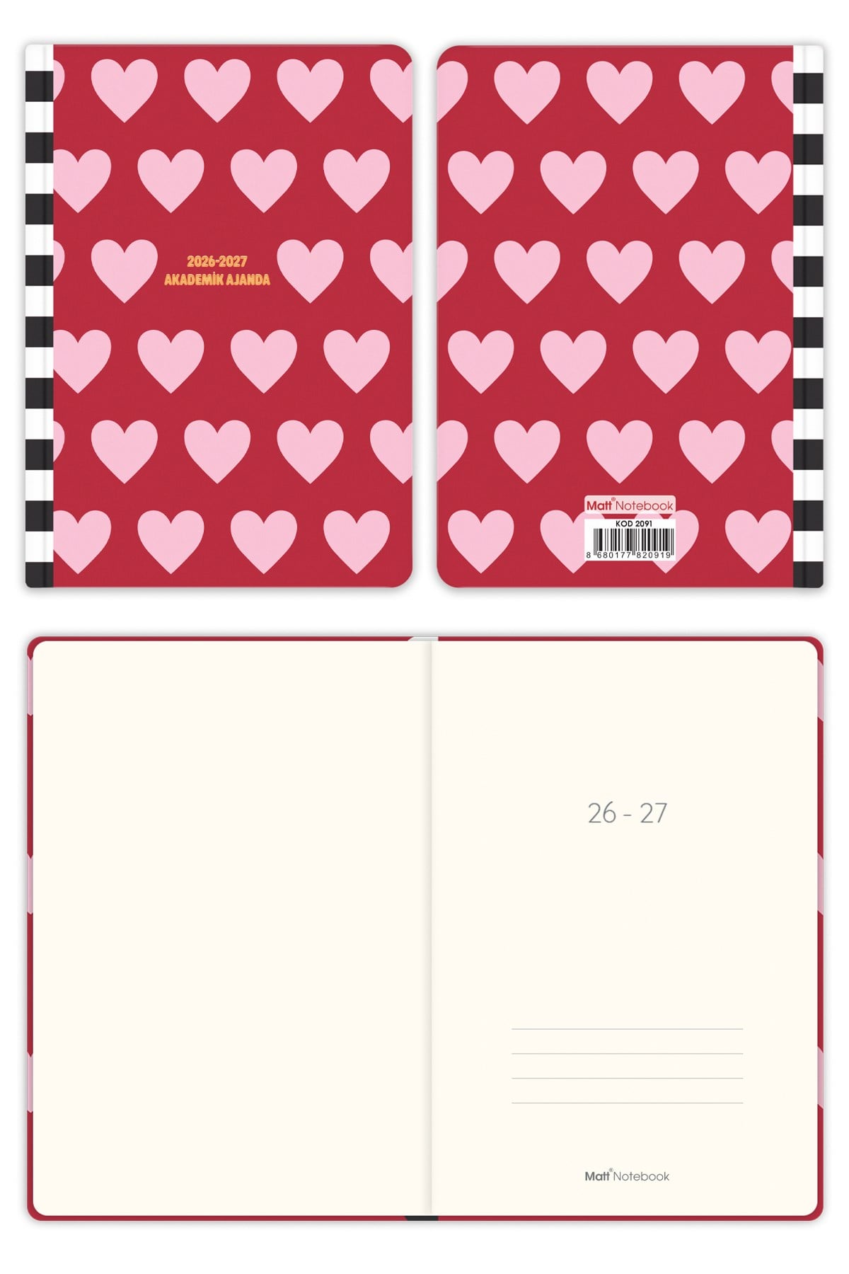 Matt Notebook 2026-2027 A5 Akademik Ajanda 15x21 cm - 17 Aylık Kalp