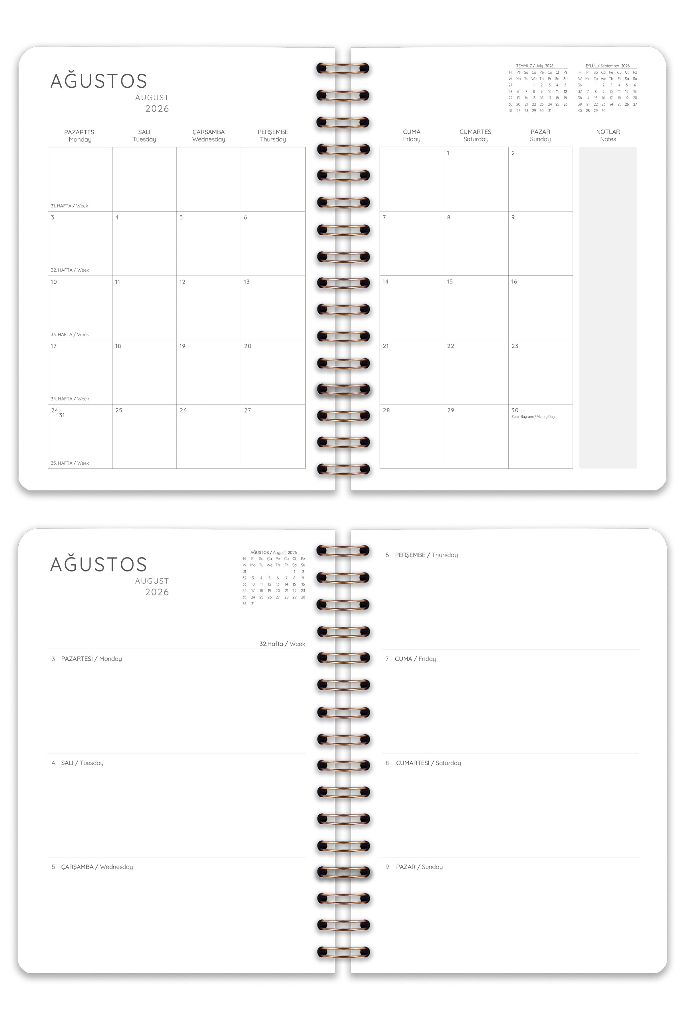 Matt Notebook 2026-2027 A5 Akademik Ajanda Spiralli 15x21 cm - 17 Aylık
