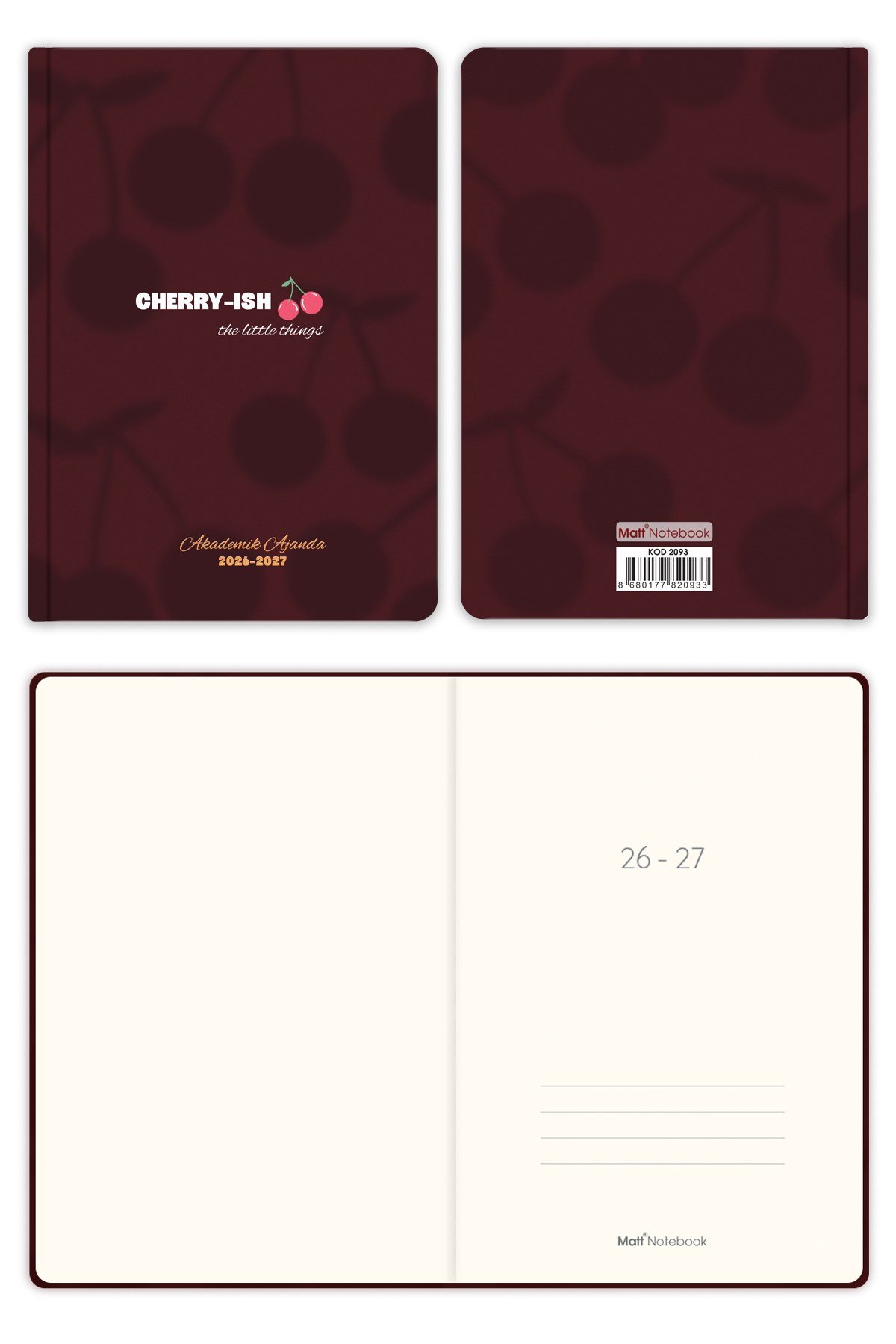 Matt Notebook 2026-2027 A5 Akademik Ajanda 15x21 cm - 17 Aylık Kiraz