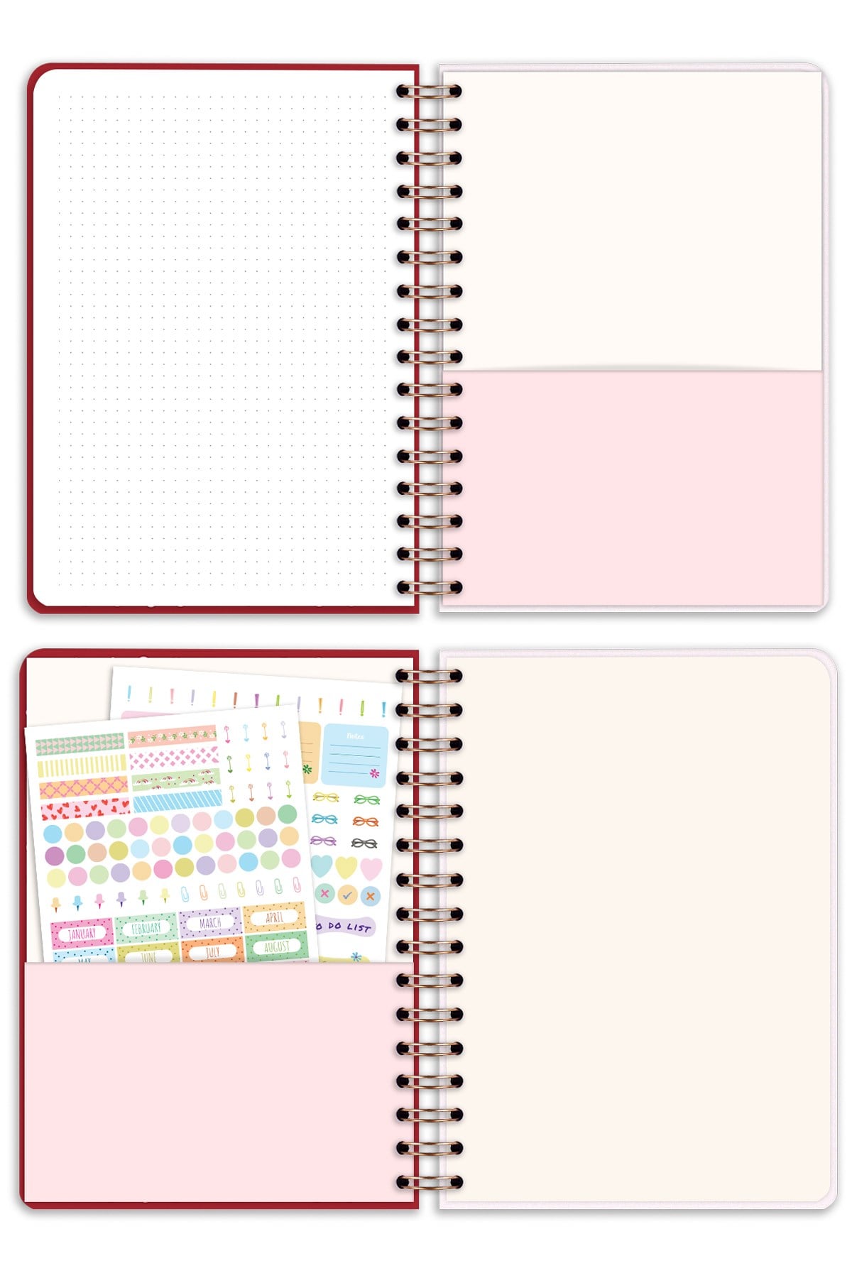 Matt Notebook 2026-2027 A5 Akademik Ajanda Spiralli 15x21 cm - 17 Aylık Kiraz
